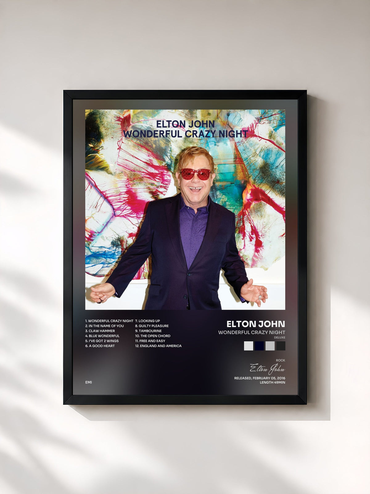 #noir Tableau de l'album Wonderful Crazy Night (Deluxe) de Elton John, cadre noir, imprimé et encadré en France