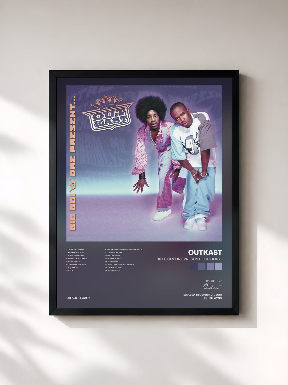 #noir Tableau de l'album Big Boi & Dre Present...OutKast de Outkast, cadre noir, imprimé et encadré en France