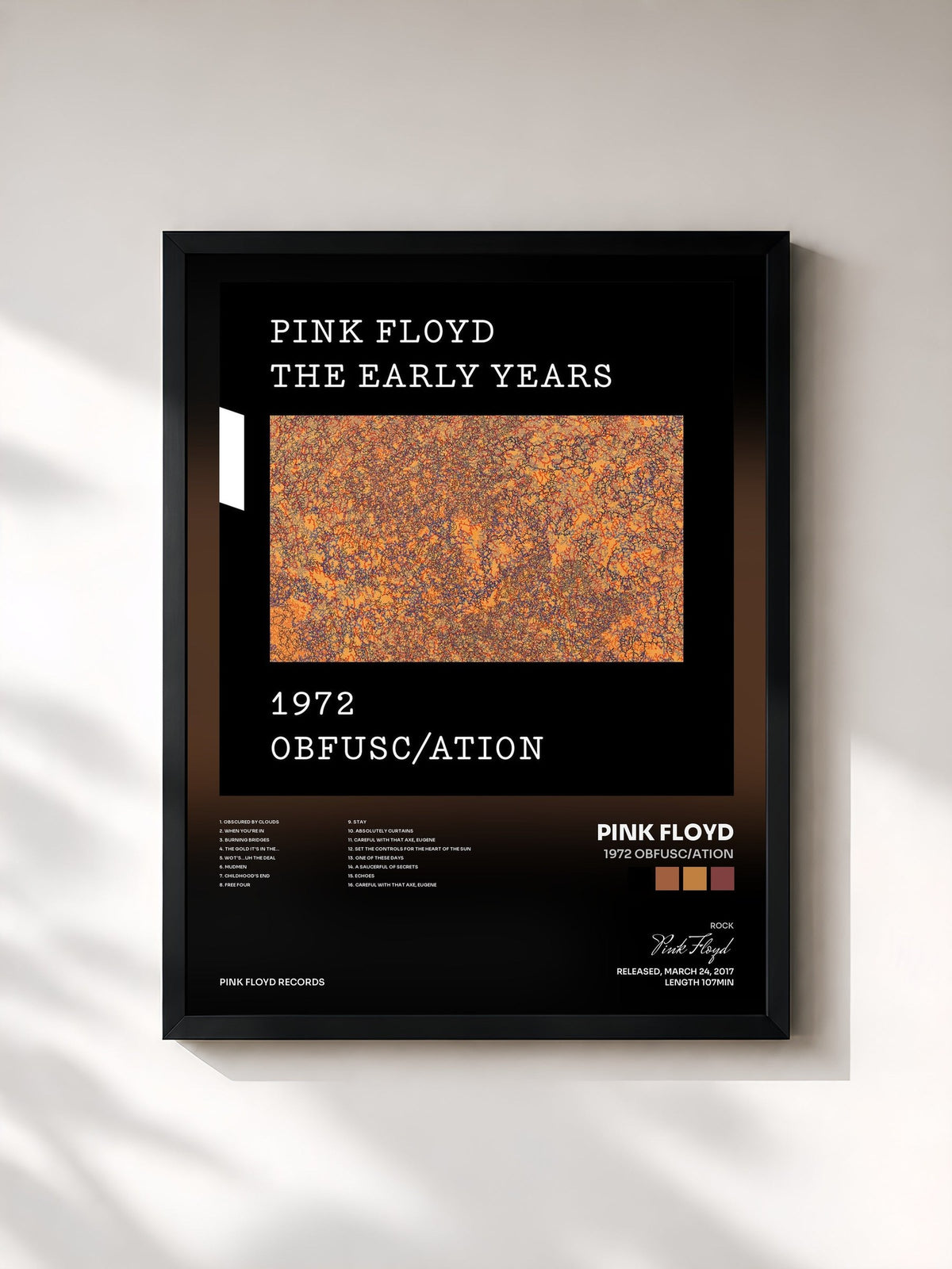 #noir Tableau de l'album 1972 Obfusc/ation de Pink Floyd, cadre noir, imprimé et encadré en France