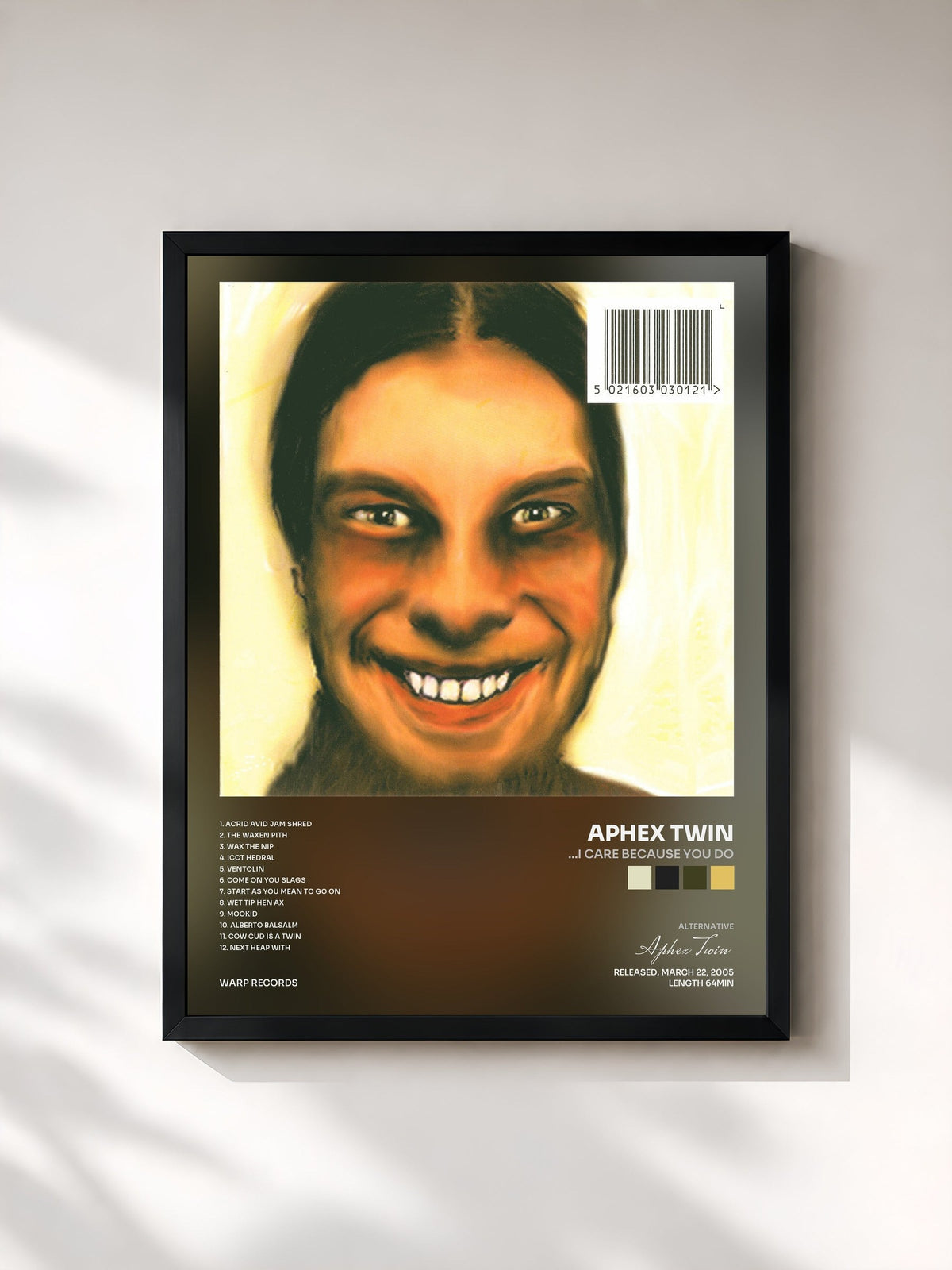 #noir Tableau de l'album ...I Care Because You Do de Aphex Twin, cadre noir, imprimé et encadré en France