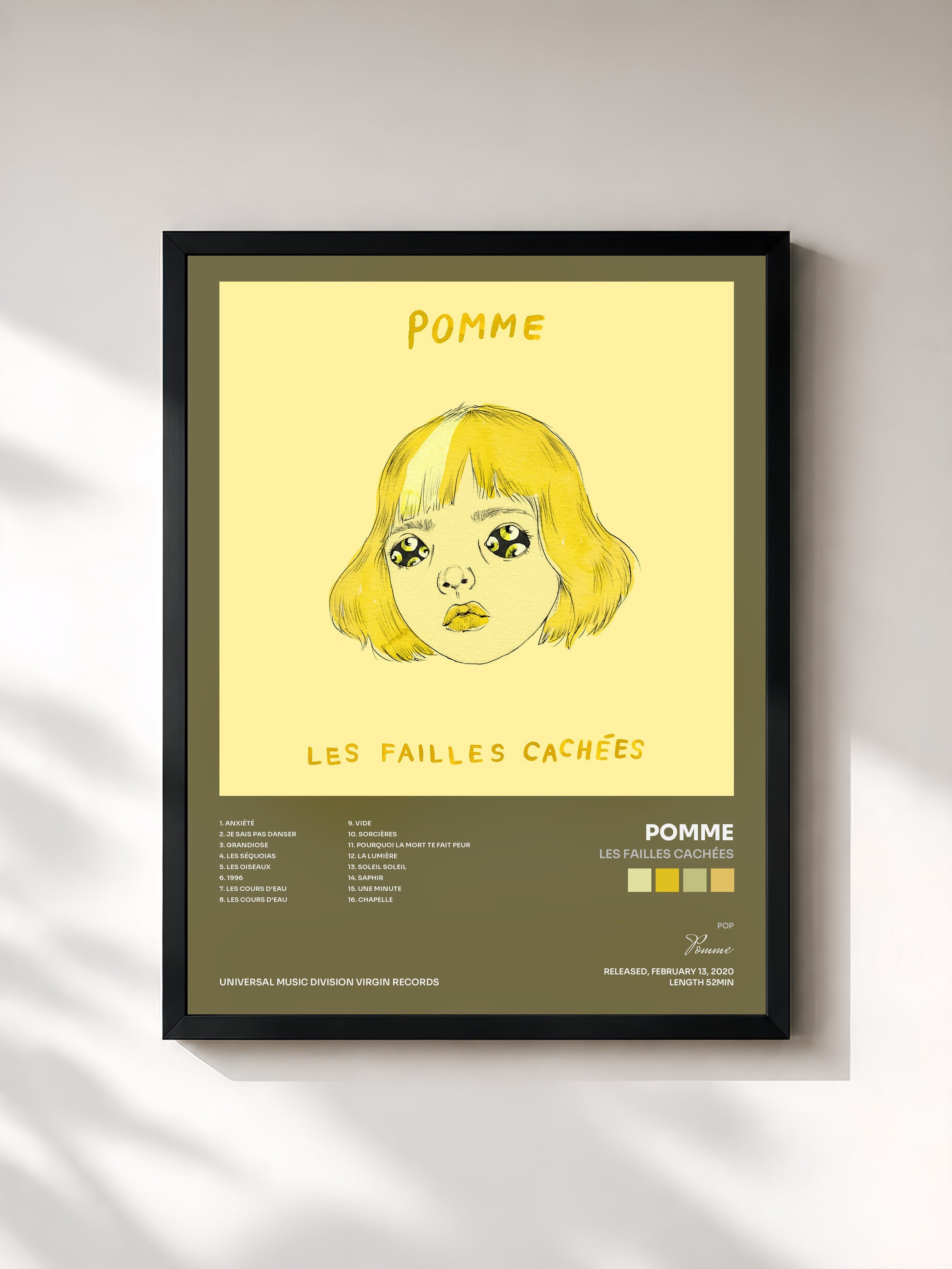 #noir les failles cachées by Pomme as a framed art print, black frame, printed and framed in France