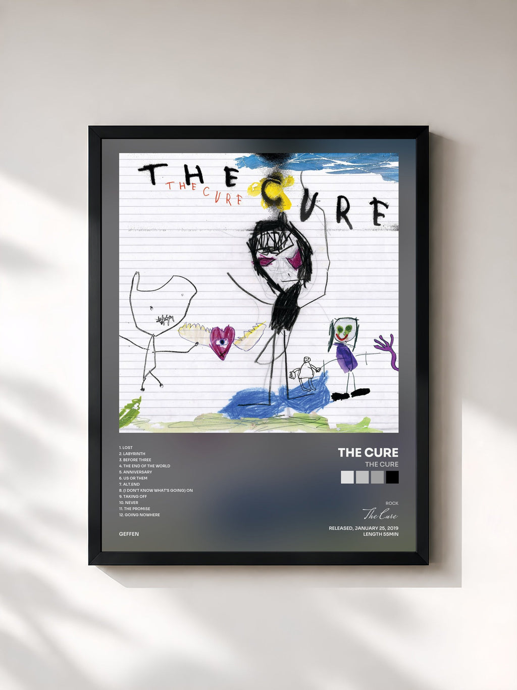 #noir Tableau de l'album The Cure de The Cure, cadre noir, imprimé et encadré en France