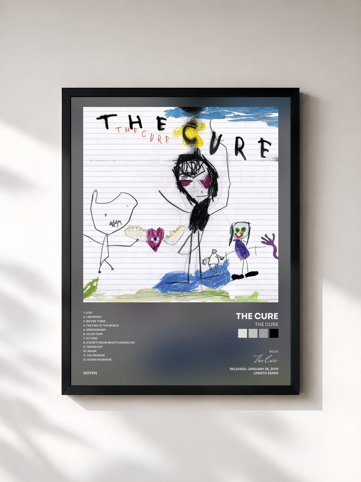#noir Tableau de l'album The Cure de The Cure, cadre noir, imprimé et encadré en France