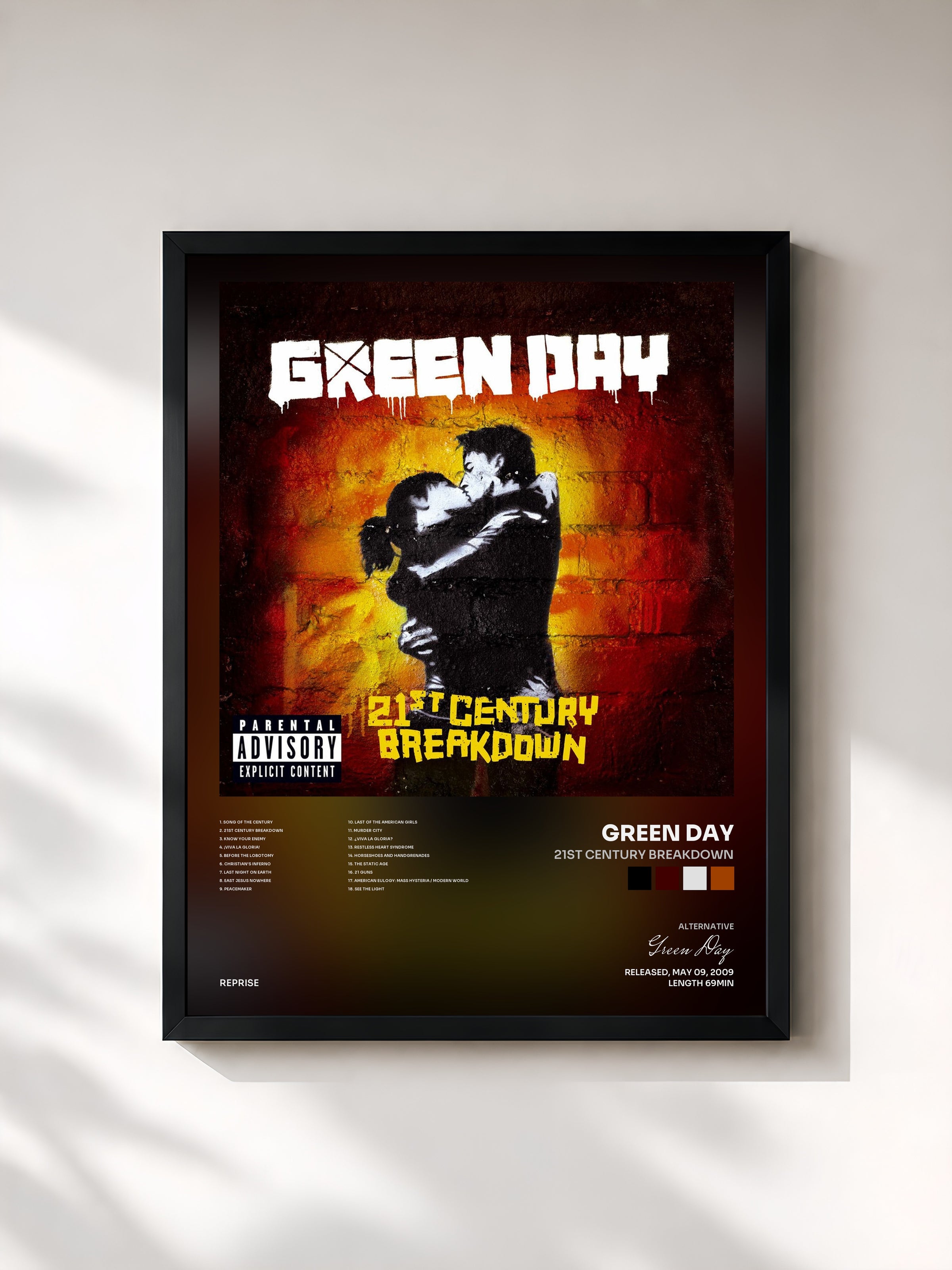 #noir Tableau de l'album 21st Century Breakdown de Green Day, cadre noir, imprimé et encadré en France