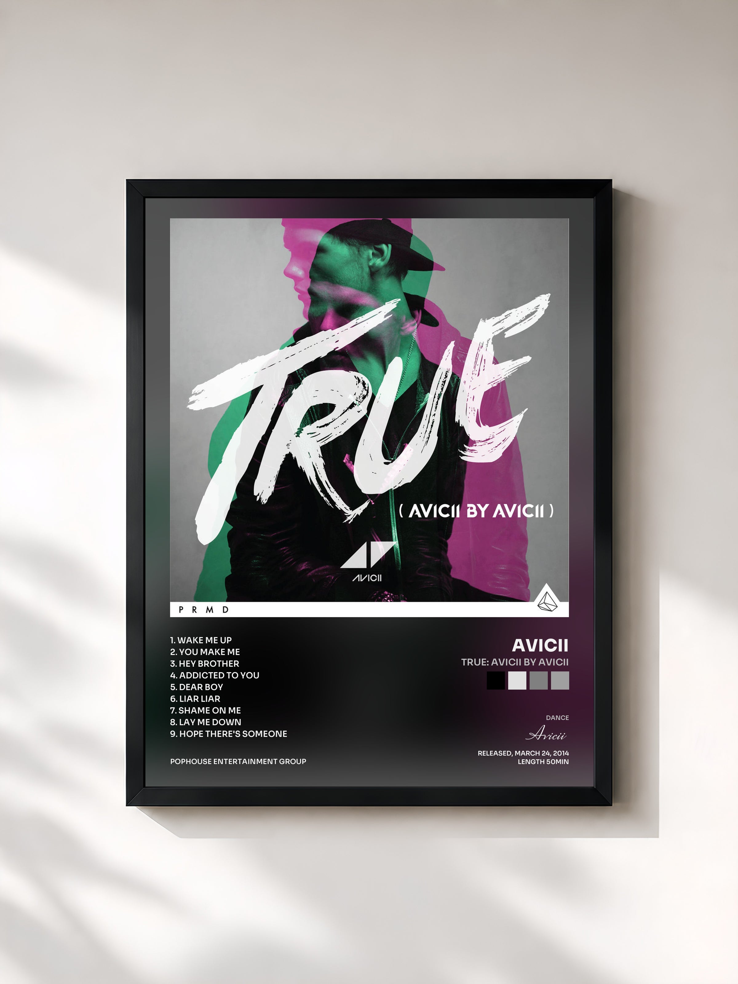 #noir Tableau de l'album True: Avicii By Avicii de Avicii, cadre noir, imprimé et encadré en France