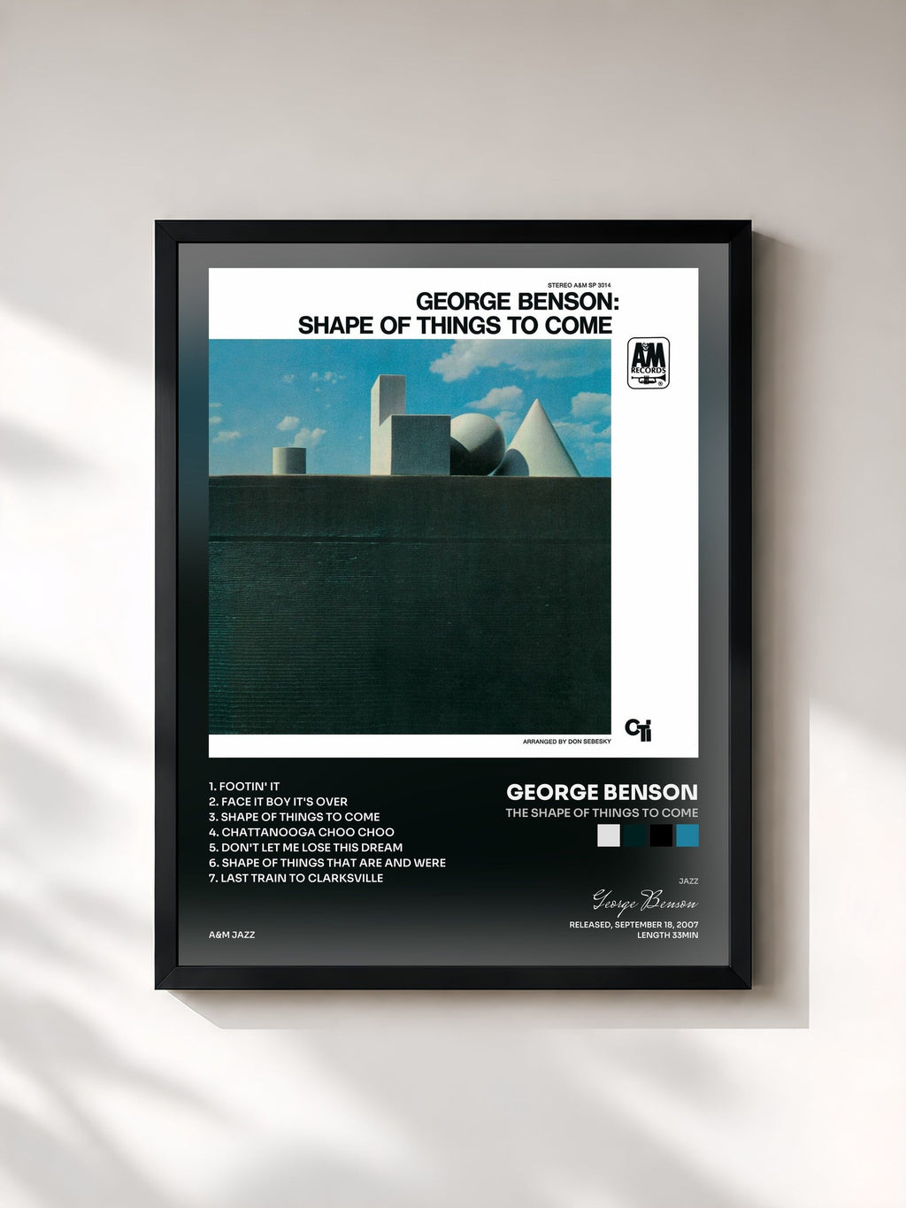 #noir Tableau de l'album The Shape Of Things To Come de George Benson, cadre noir, imprimé et encadré en France