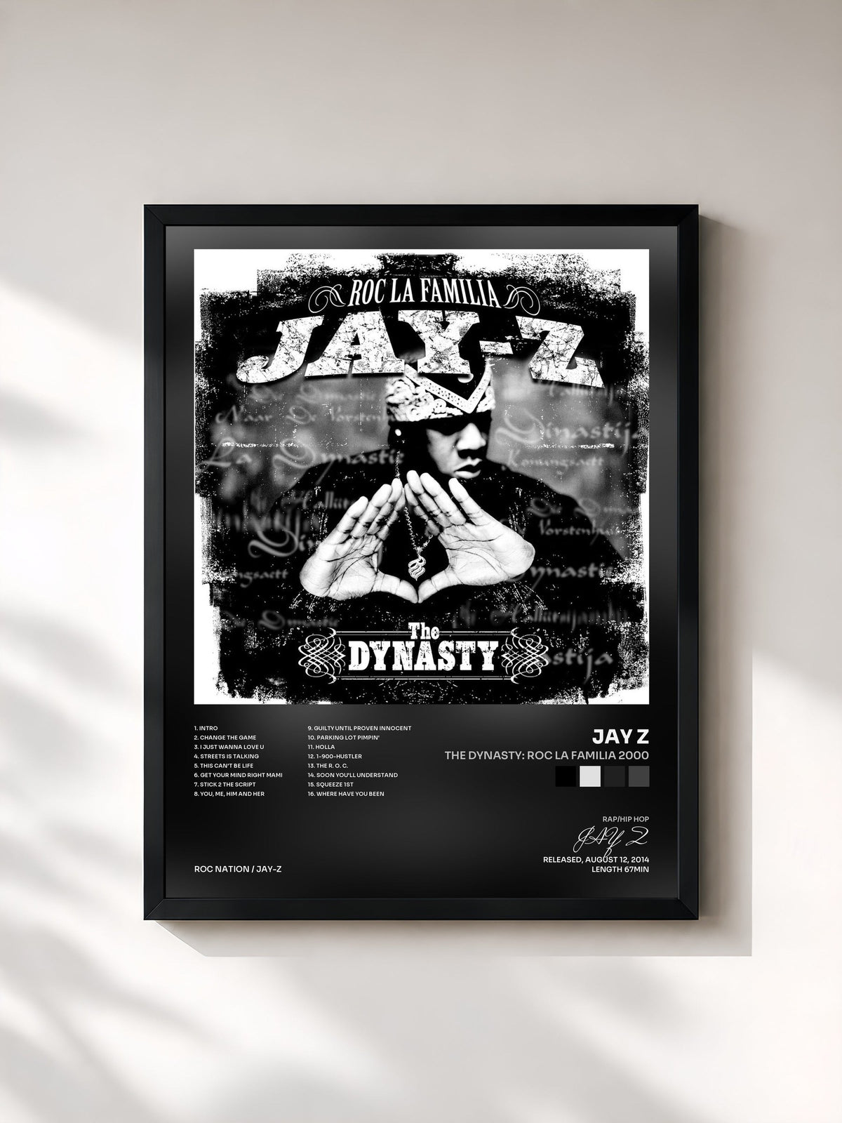 #noir Tableau de l'album The Dynasty: Roc La Familia 2000 de JAY Z, cadre noir, imprimé et encadré en France