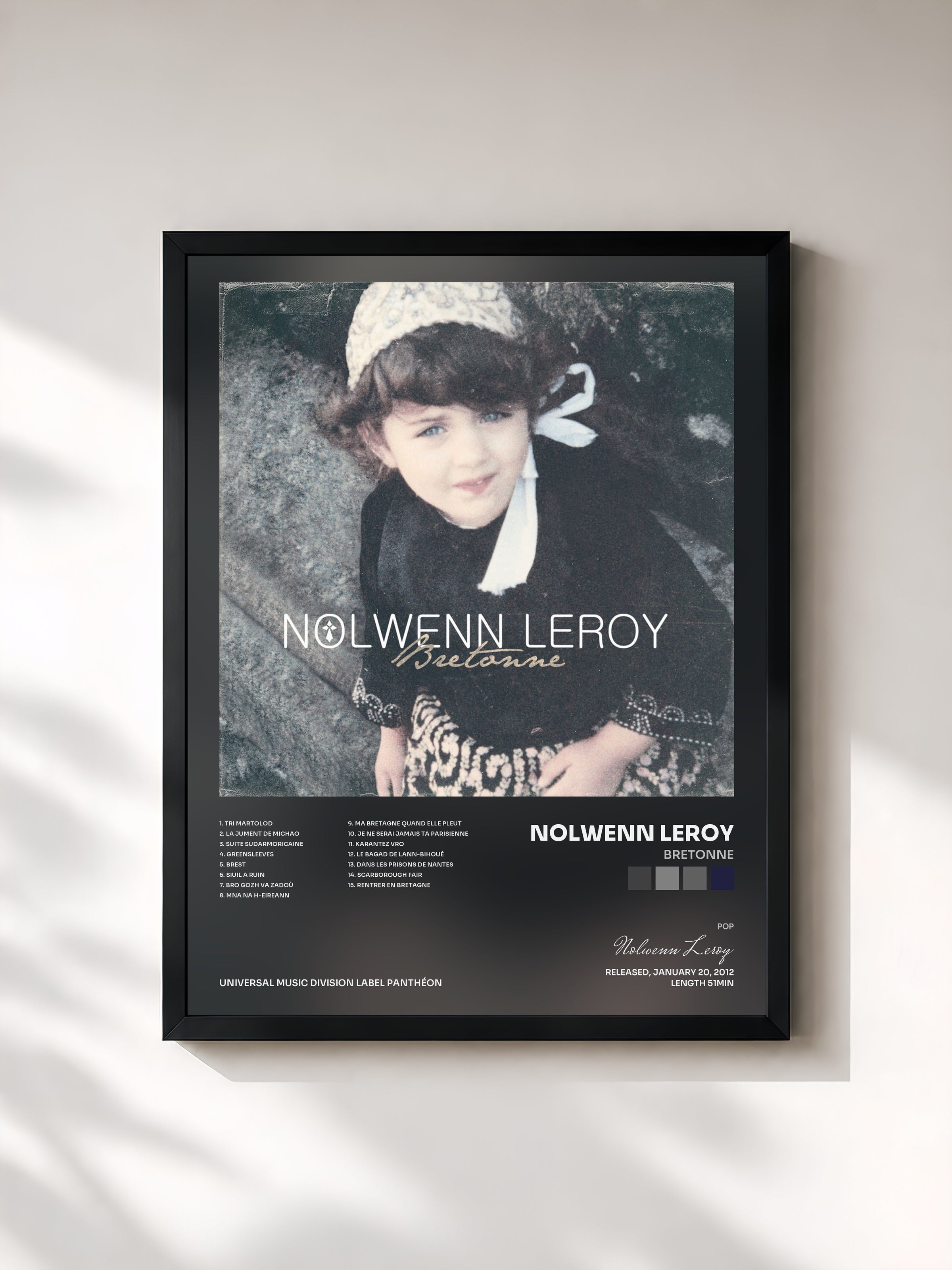 #noir Tableau de l'album Bretonne de Nolwenn Leroy, cadre noir, imprimé et encadré en France