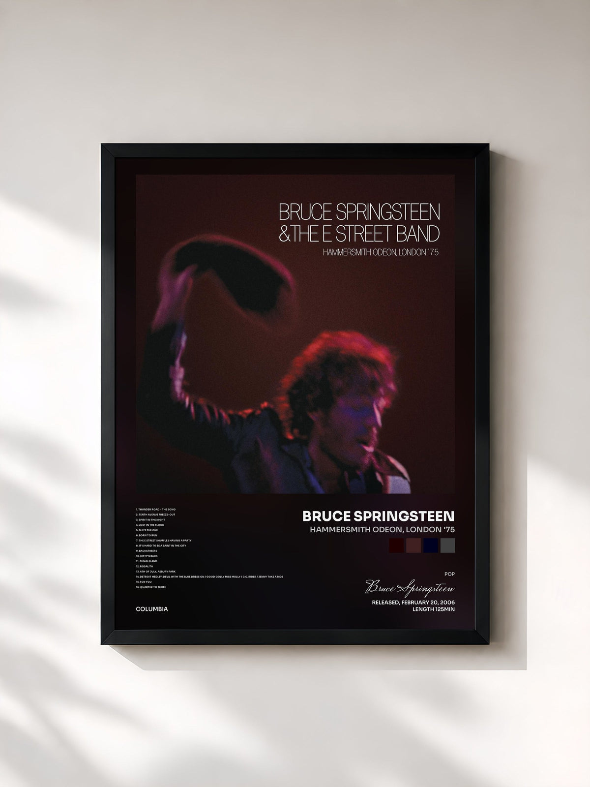 #noir Tableau de l'album Hammersmith Odeon, London '75 de Bruce Springsteen, cadre noir, imprimé et encadré en France