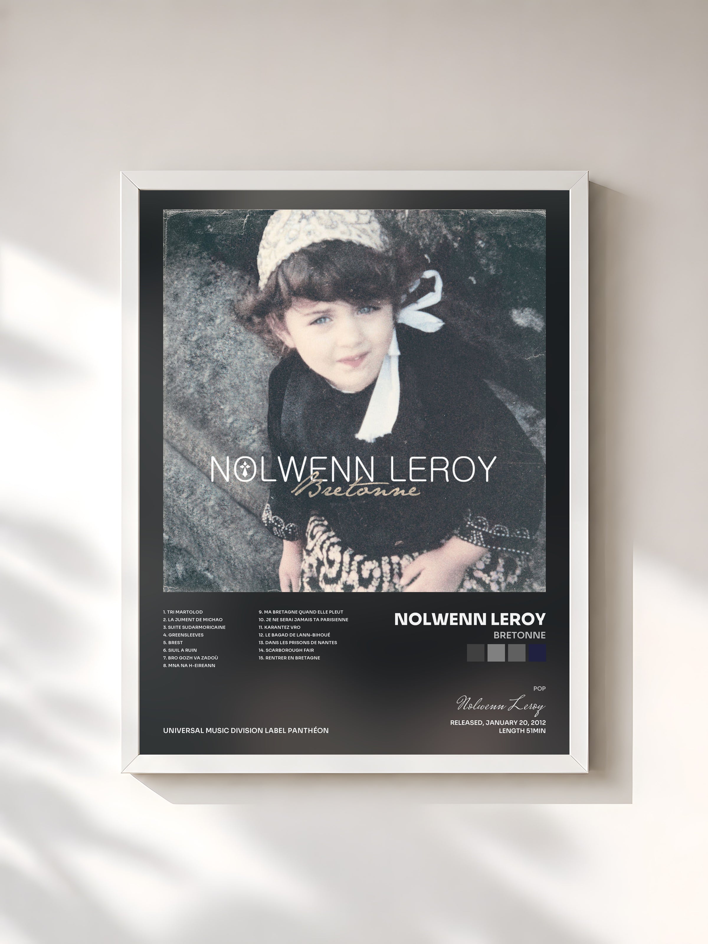 #blanc Tableau de l'album Bretonne de Nolwenn Leroy, cadre blanc, imprimé et encadré en France