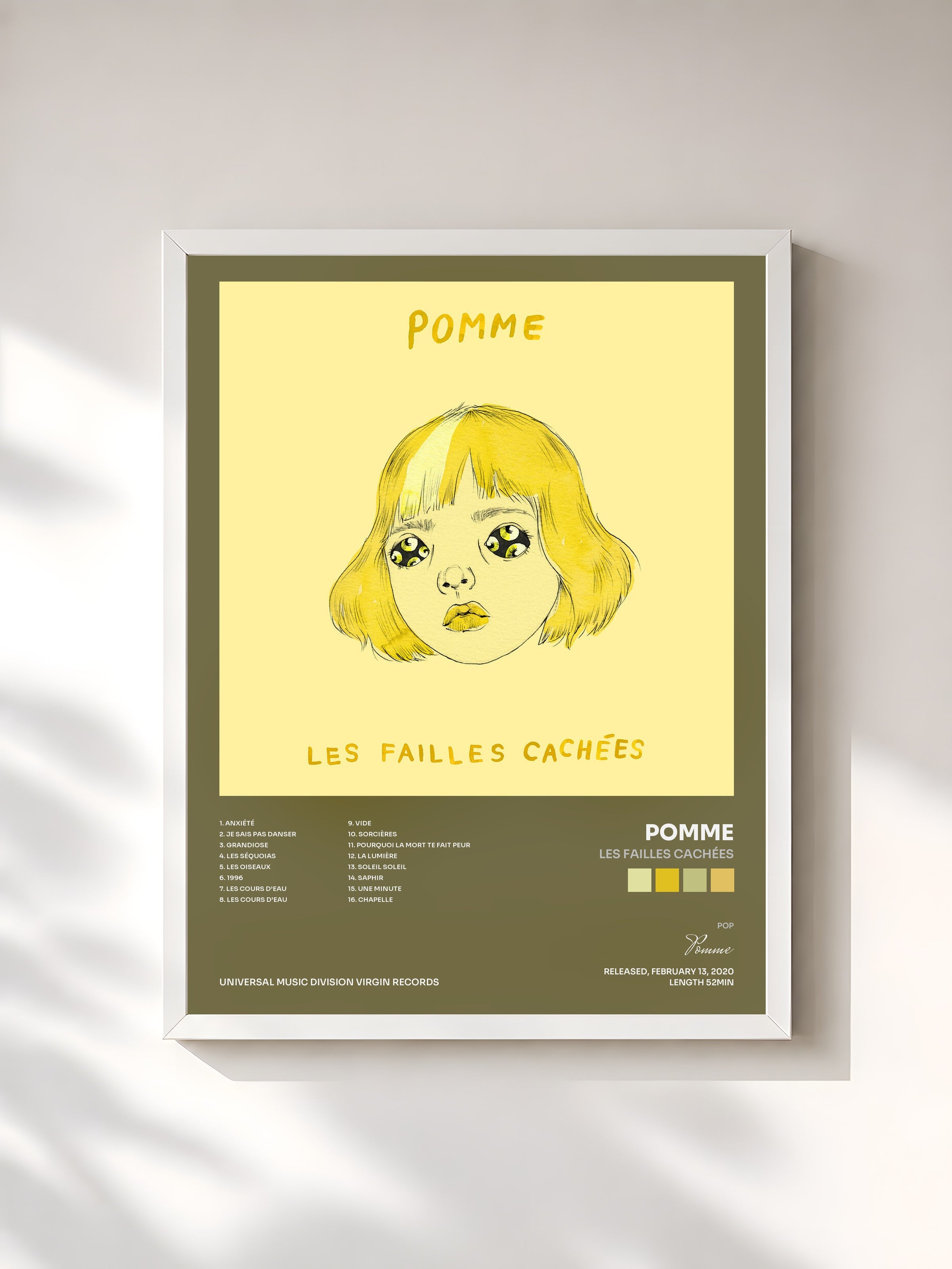 #blanc les failles cachées by Pomme as a framed art print, white frame, printed and framed in France