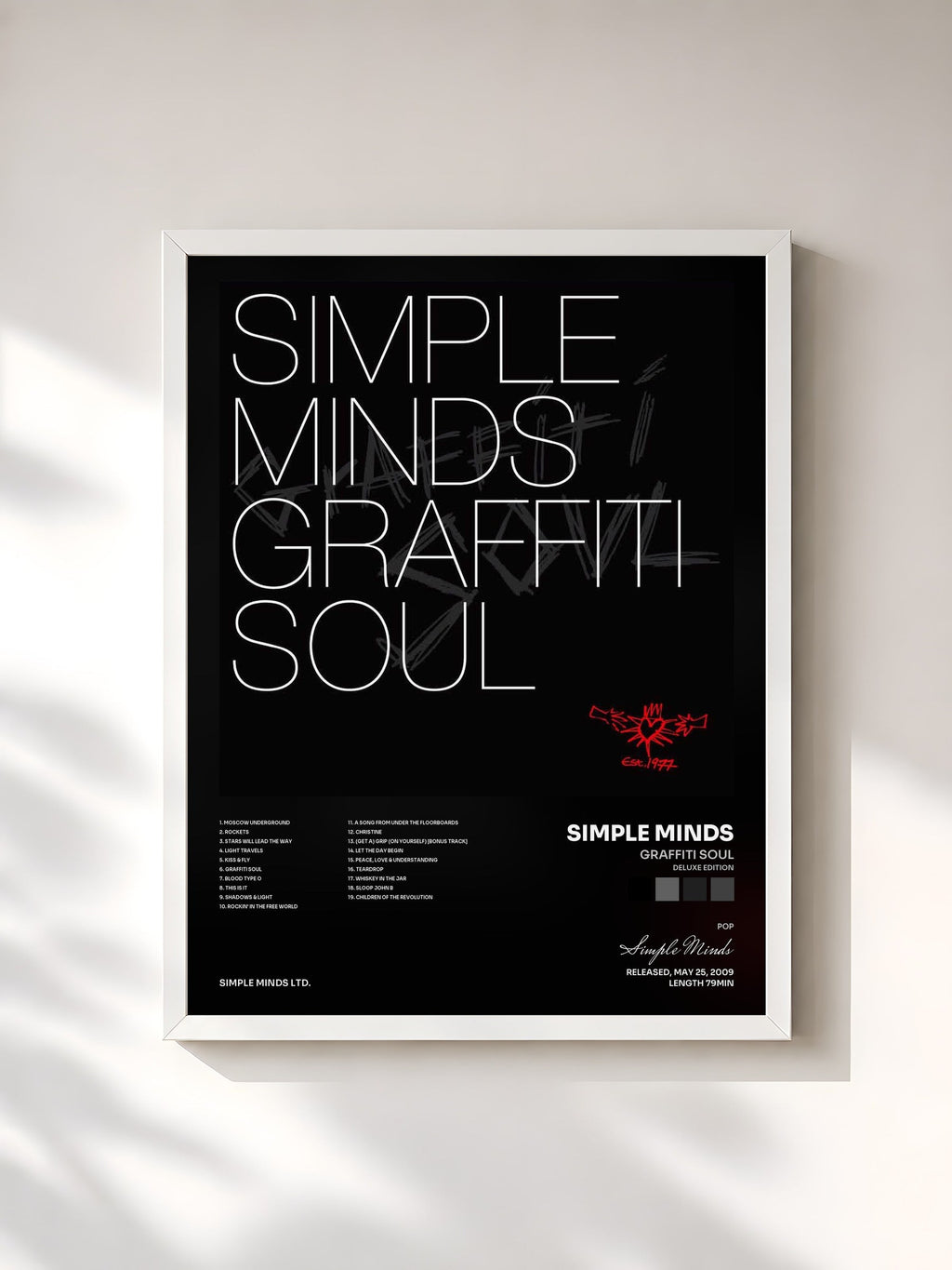 #blanc Graffiti Soul (Deluxe Edition) by Simple Minds as a framed art print, white frame, printed and framed in France