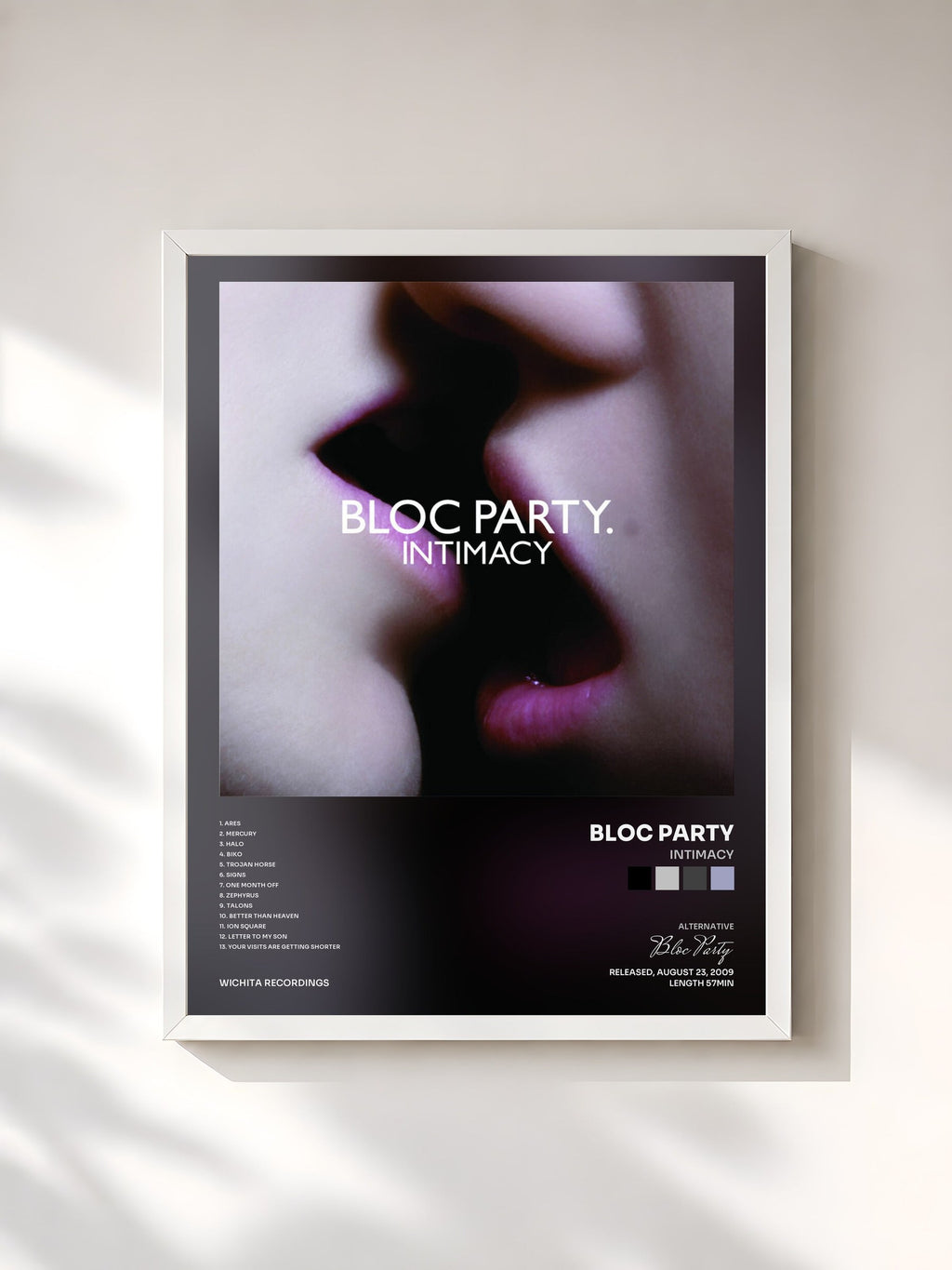 #blanc Intimacy di Bloc Party in stampa incorniciata, cornice bianca, stampata e incorniciata in Francia