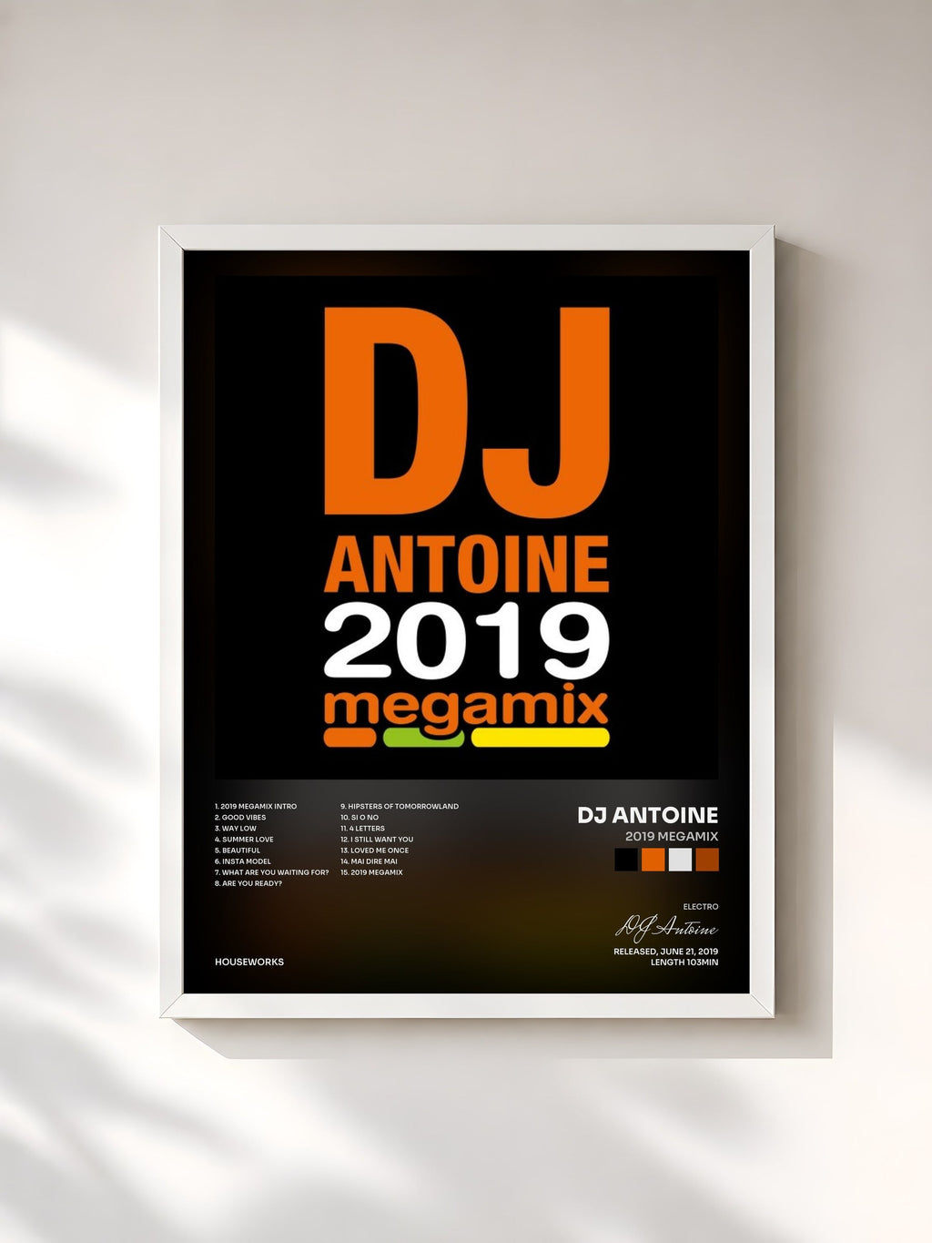 #blanc 2019 Megamix von DJ Antoine als gerahmter Kunstdruck, weißer Rahmen, gedruckt und gerahmt in Frankreich