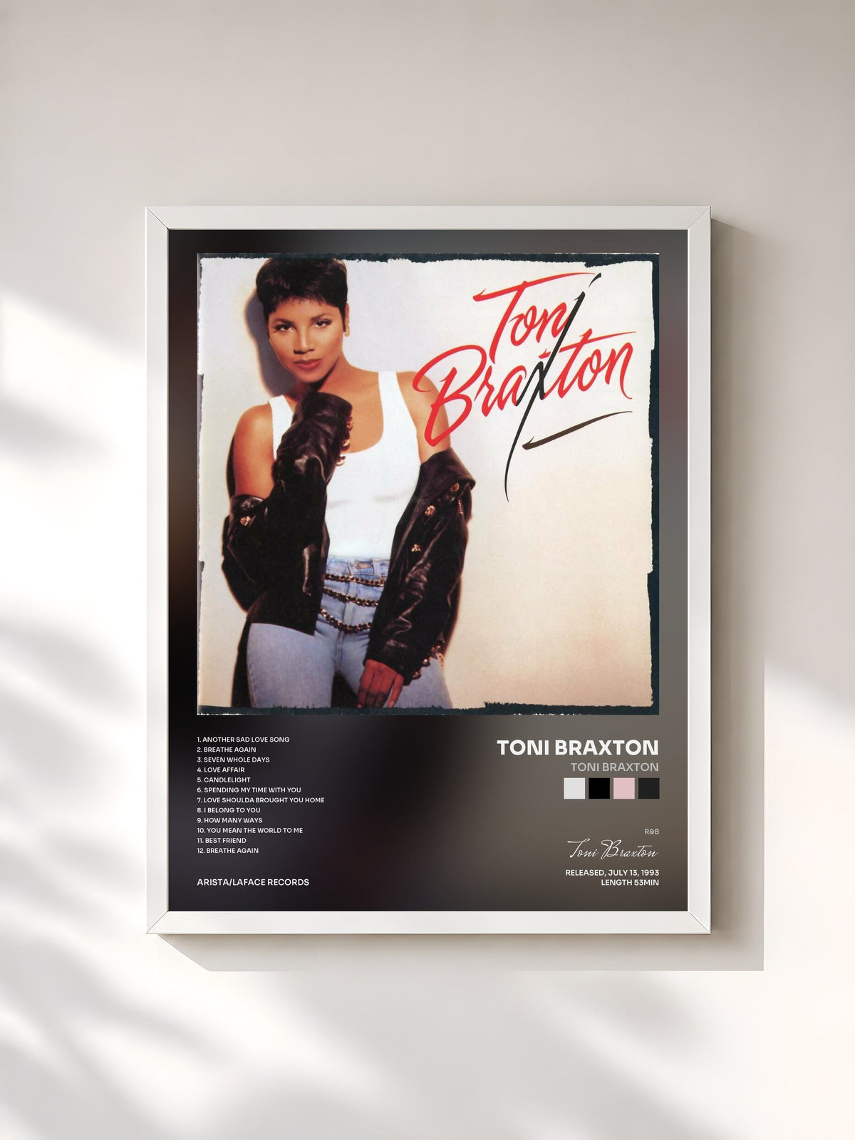 #blanc Toni Braxton by Toni Braxton as a framed art print, white frame, printed and framed in France