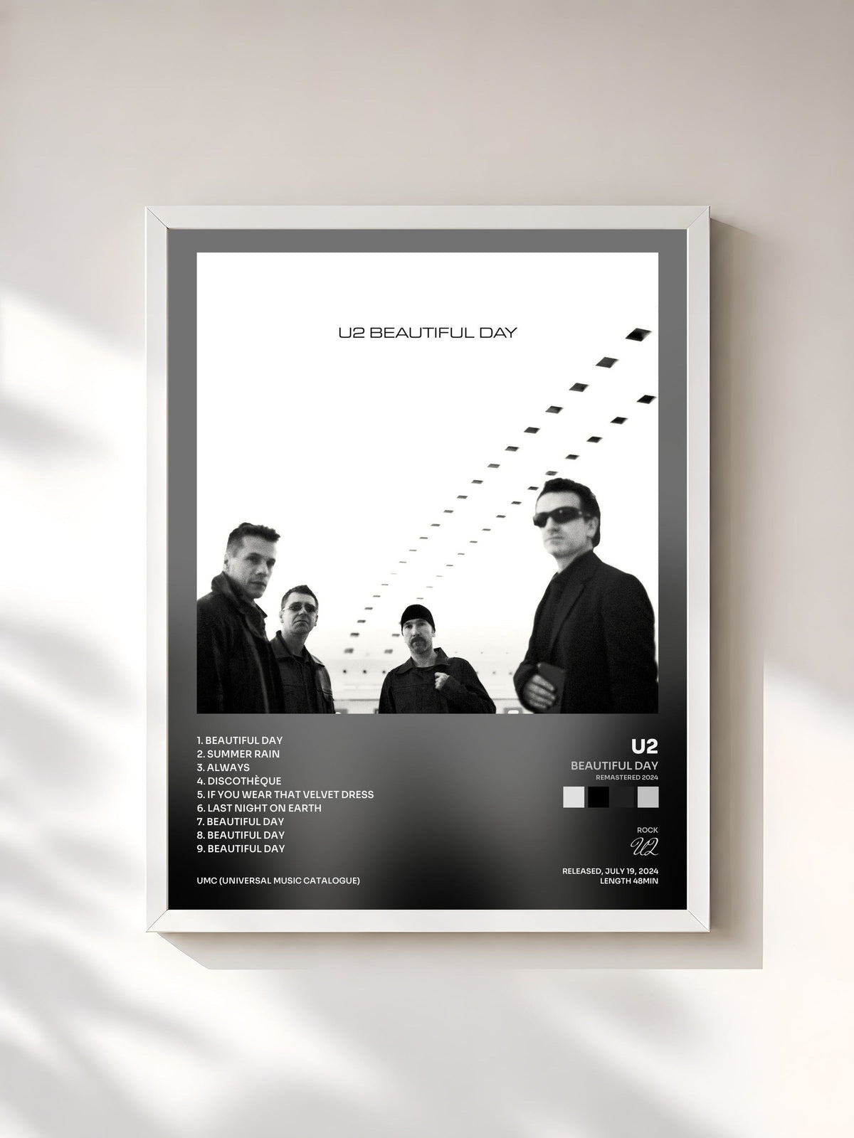#blanc Tableau de l'album Beautiful Day (Remastered 2024) de U2, cadre blanc, imprimé et encadré en France