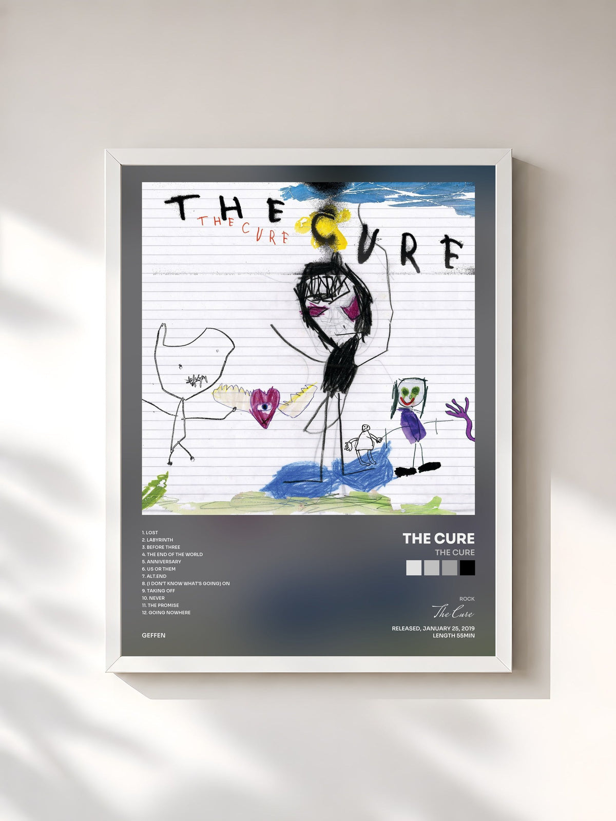 #blanc Tableau de l'album The Cure de The Cure, cadre blanc, imprimé et encadré en France
