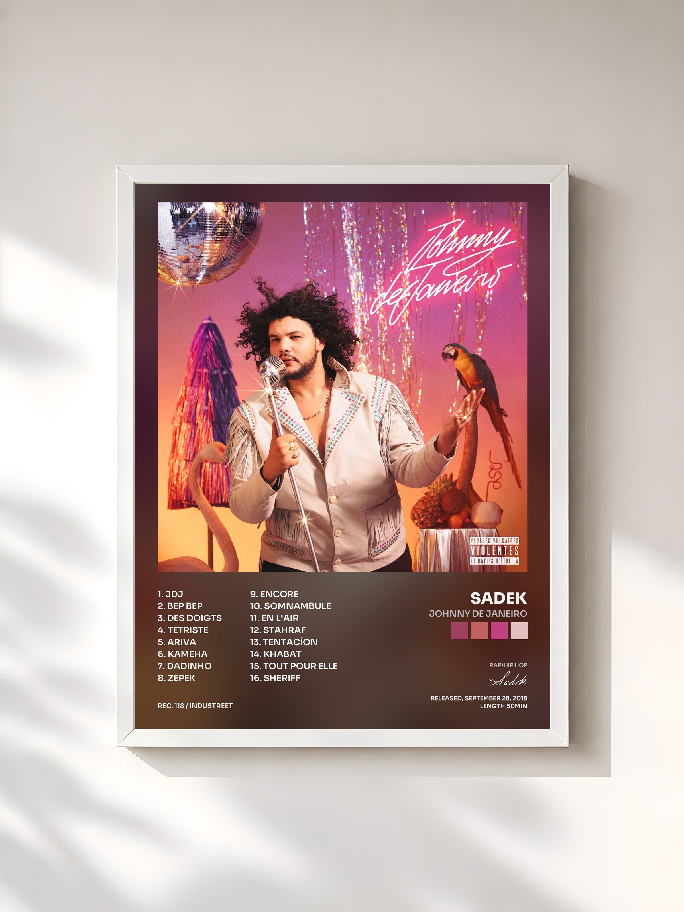 #blanc Tableau de l'album Johnny de Janeiro de Sadek, cadre blanc, imprimé et encadré en France