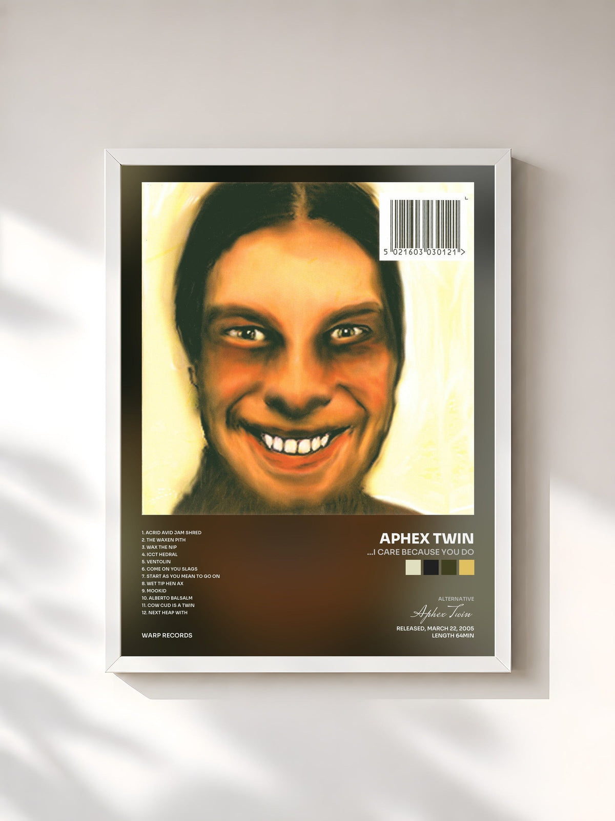 #blanc Tableau de l'album ...I Care Because You Do de Aphex Twin, cadre blanc, imprimé et encadré en France