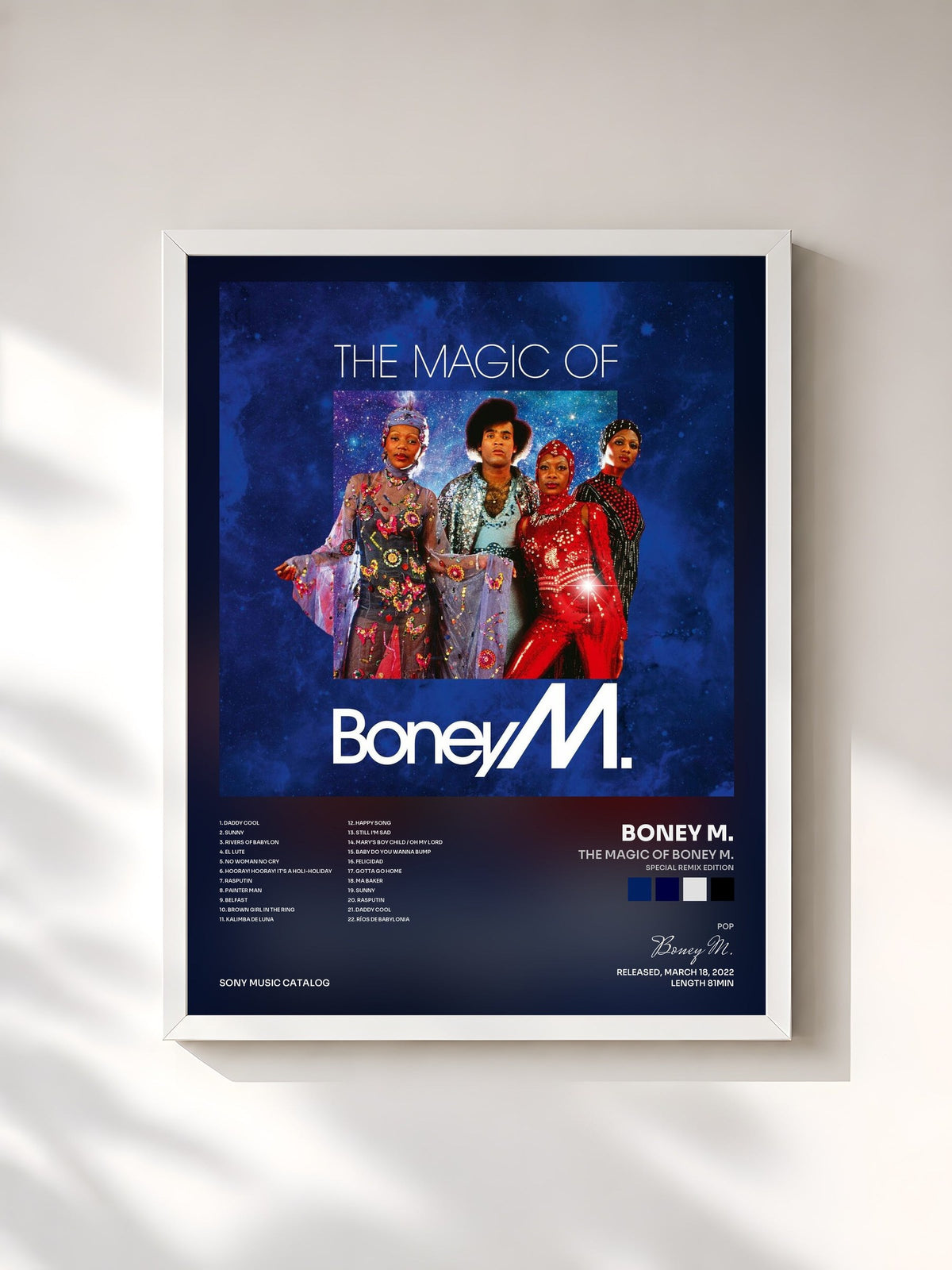 #blanc Tableau de l'album The Magic Of Boney M. (Special Remix Edition) de Boney M., cadre blanc, imprimé et encadré en France