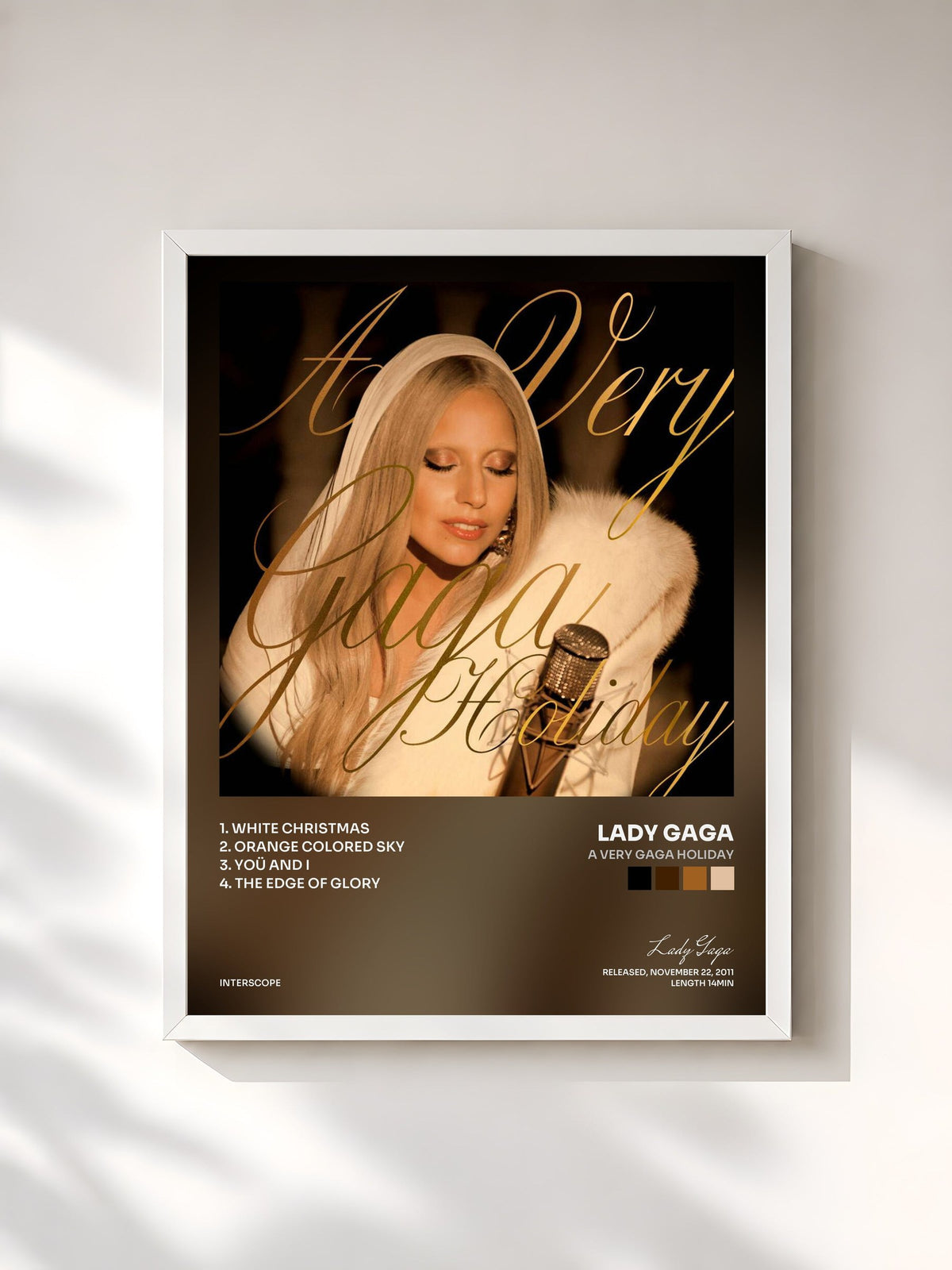 #blanc Tableau de l'album A Very Gaga Holiday de Lady Gaga, cadre blanc, imprimé et encadré en France