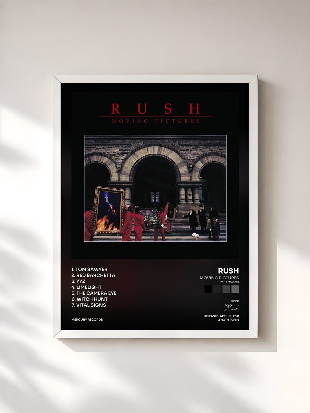 #blanc Tableau de l'album Moving Pictures (2011 Remaster) de Rush, cadre blanc, imprimé et encadré en France