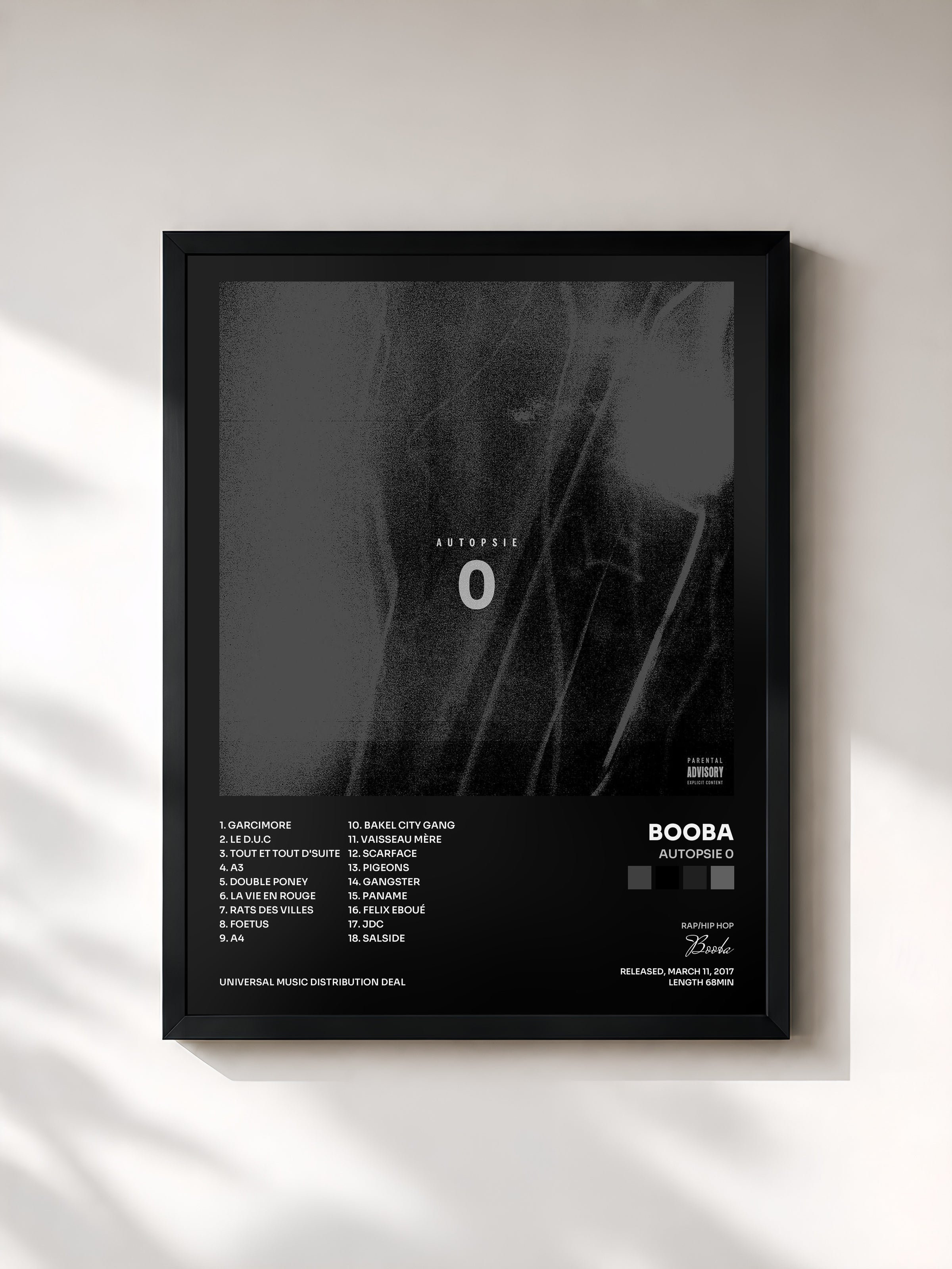 #noir Tableau de l'album Autopsie 0 de Booba, cadre noir, imprimé et encadré en France