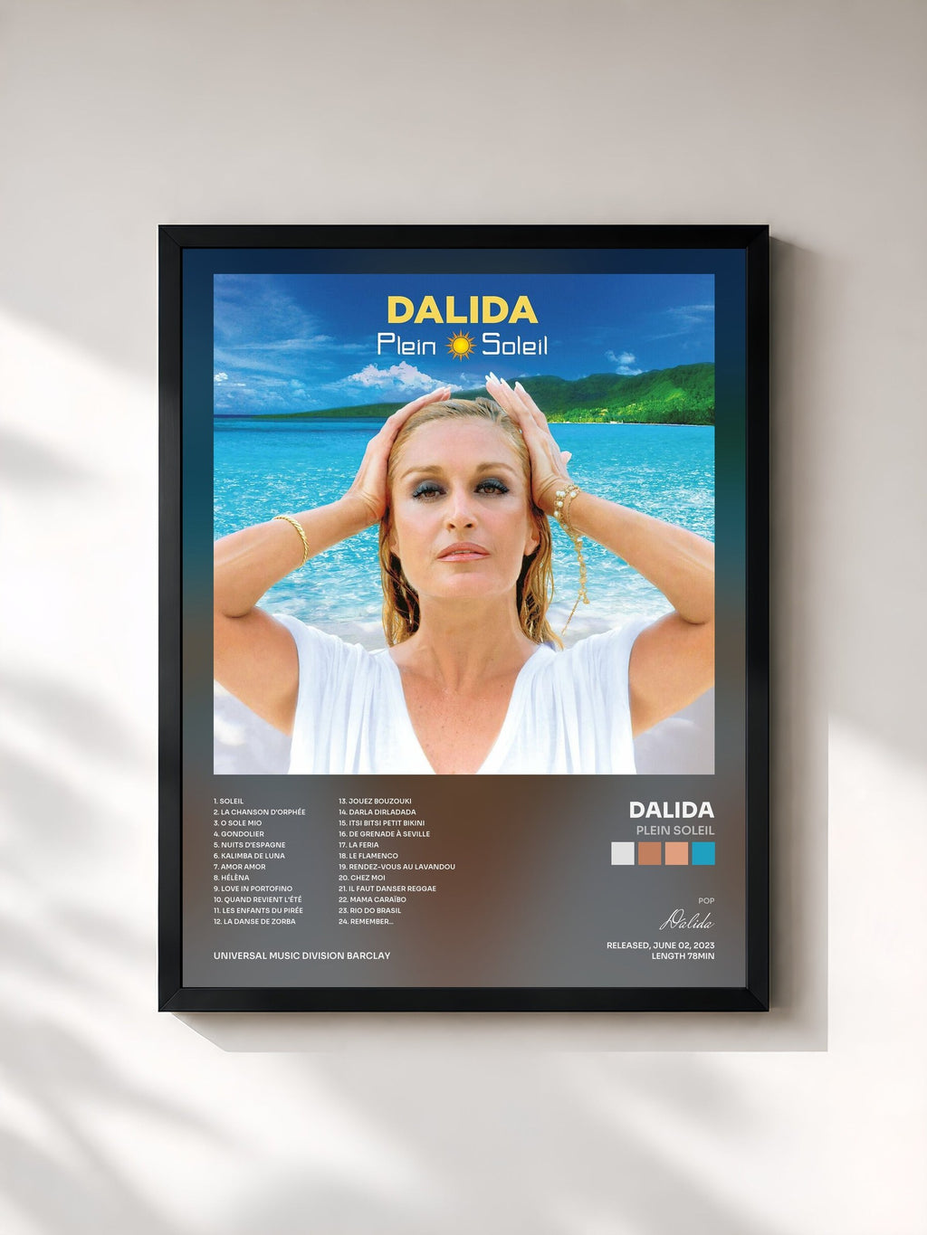 #noir Plein soleil by Dalida as a framed art print, black frame, printed and framed in France
