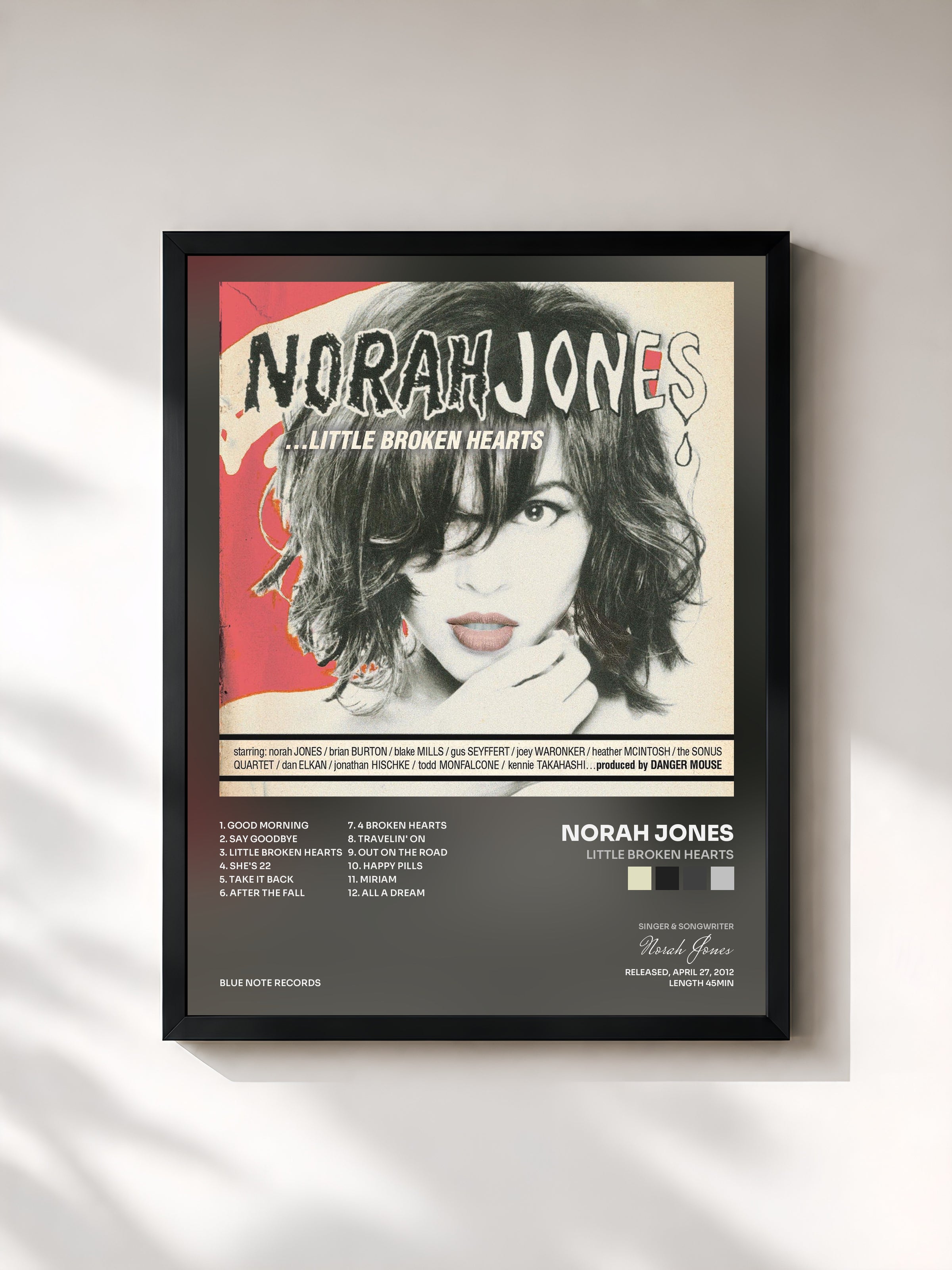 #noir Little Broken Hearts by Norah Jones as a framed art print, black frame, printed and framed in France
