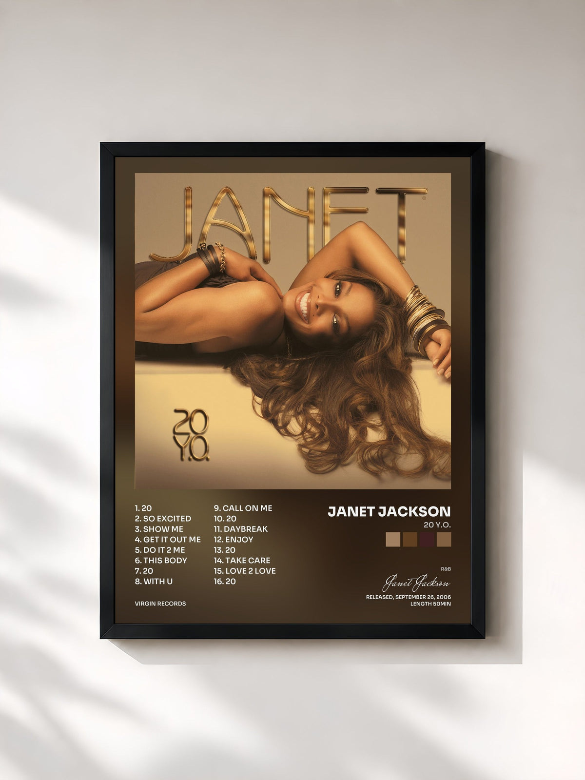 #noir Tableau de l'album 20 Y.O. de Janet Jackson, cadre noir, imprimé et encadré en France