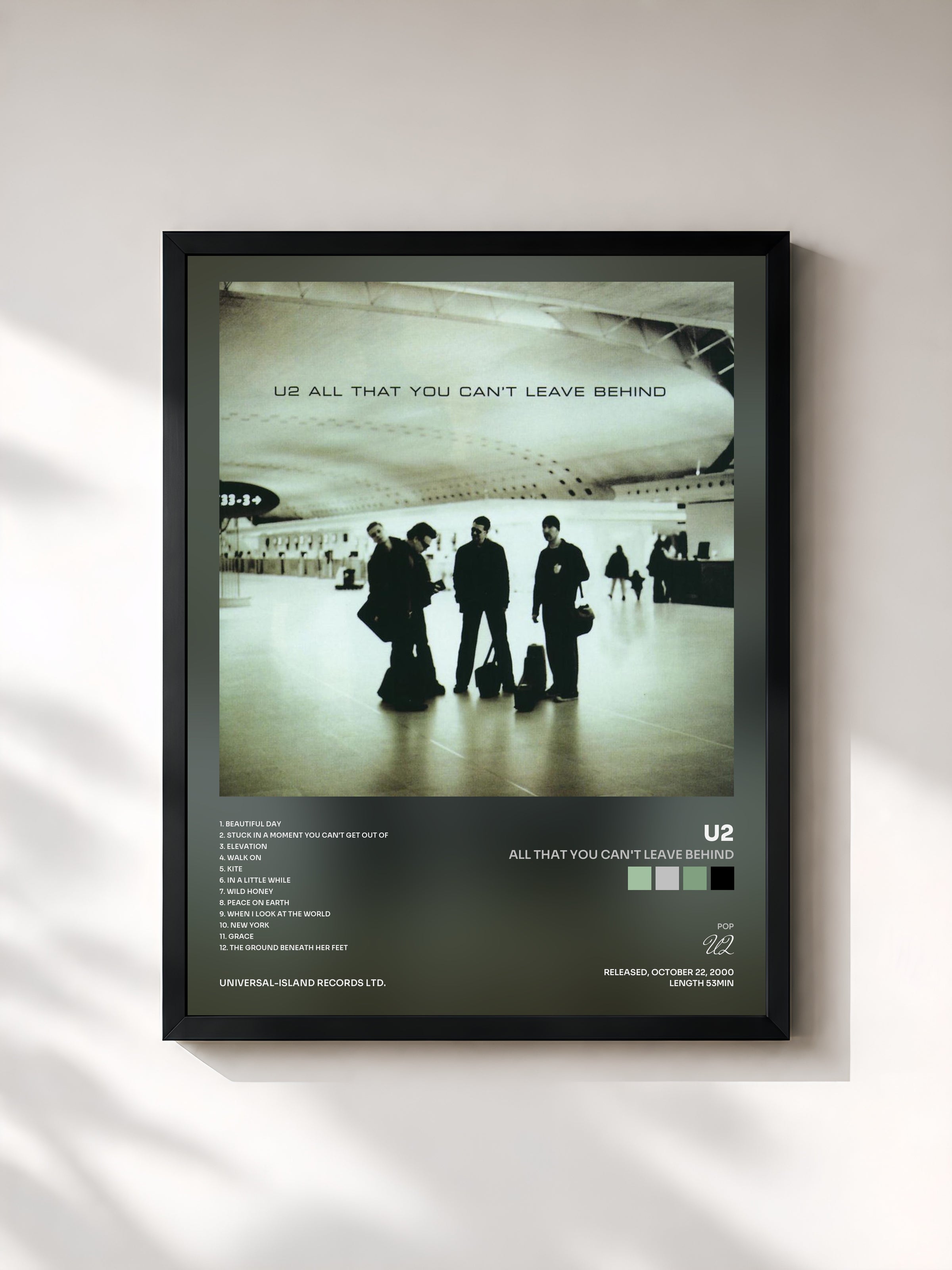 #noir Tableau de l'album All That You Can't Leave Behind de U2, cadre noir, imprimé et encadré en France