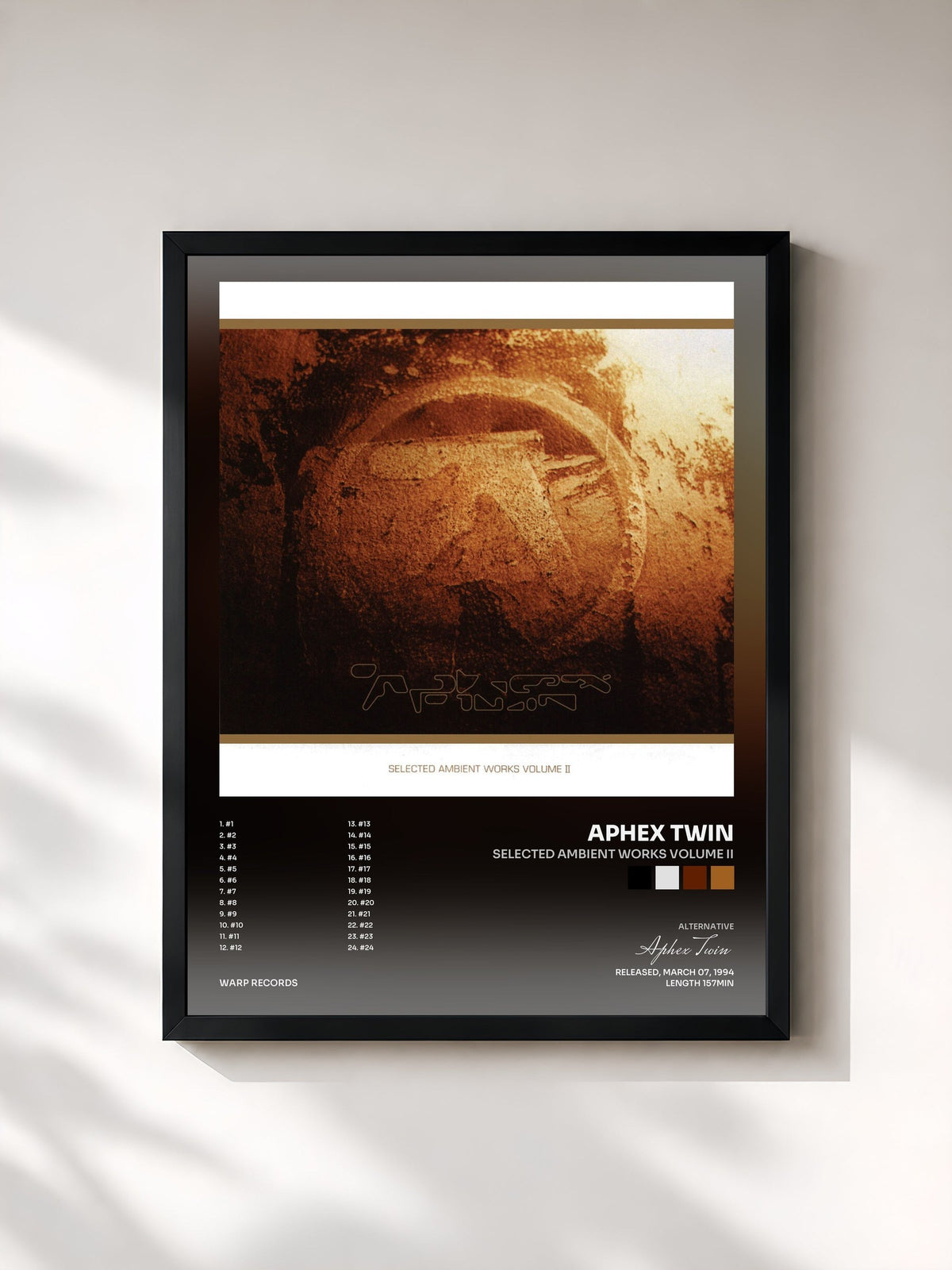 #noir Tableau de l'album Selected Ambient Works Volume II de Aphex Twin, cadre noir, imprimé et encadré en France