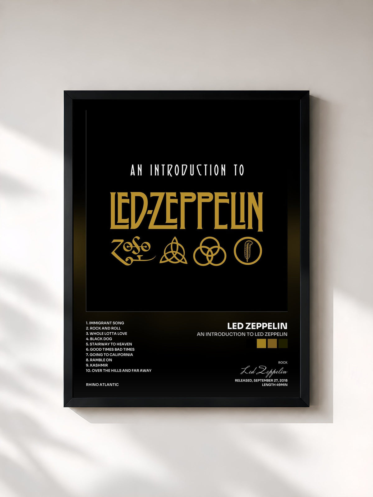 #noir Tableau de l'album An Introduction to Led Zeppelin de Led Zeppelin, cadre noir, imprimé et encadré en France