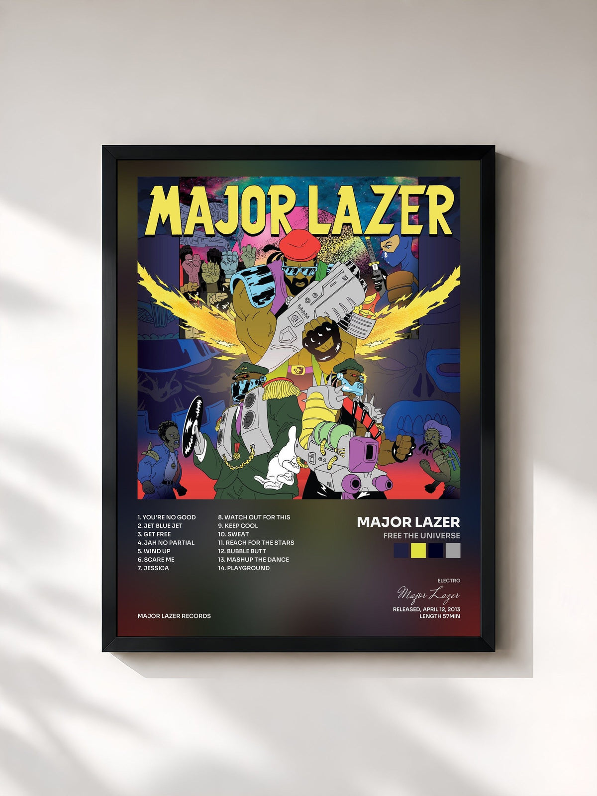 #noir Tableau de l'album Free the Universe de Major Lazer, cadre noir, imprimé et encadré en France