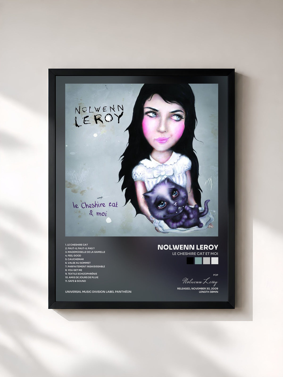 #noir Le Cheshire Cat Et Moi by Nolwenn Leroy as a framed art print, black frame, printed and framed in France