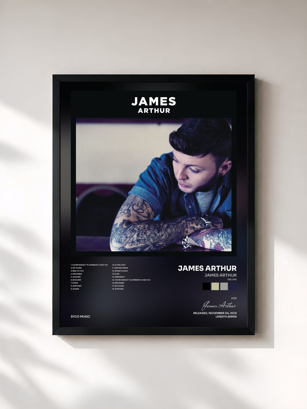 #noir James Arthur (Deluxe) de James Arthur en lámina enmarcada, marco negro, impresa y enmarcada en Francia