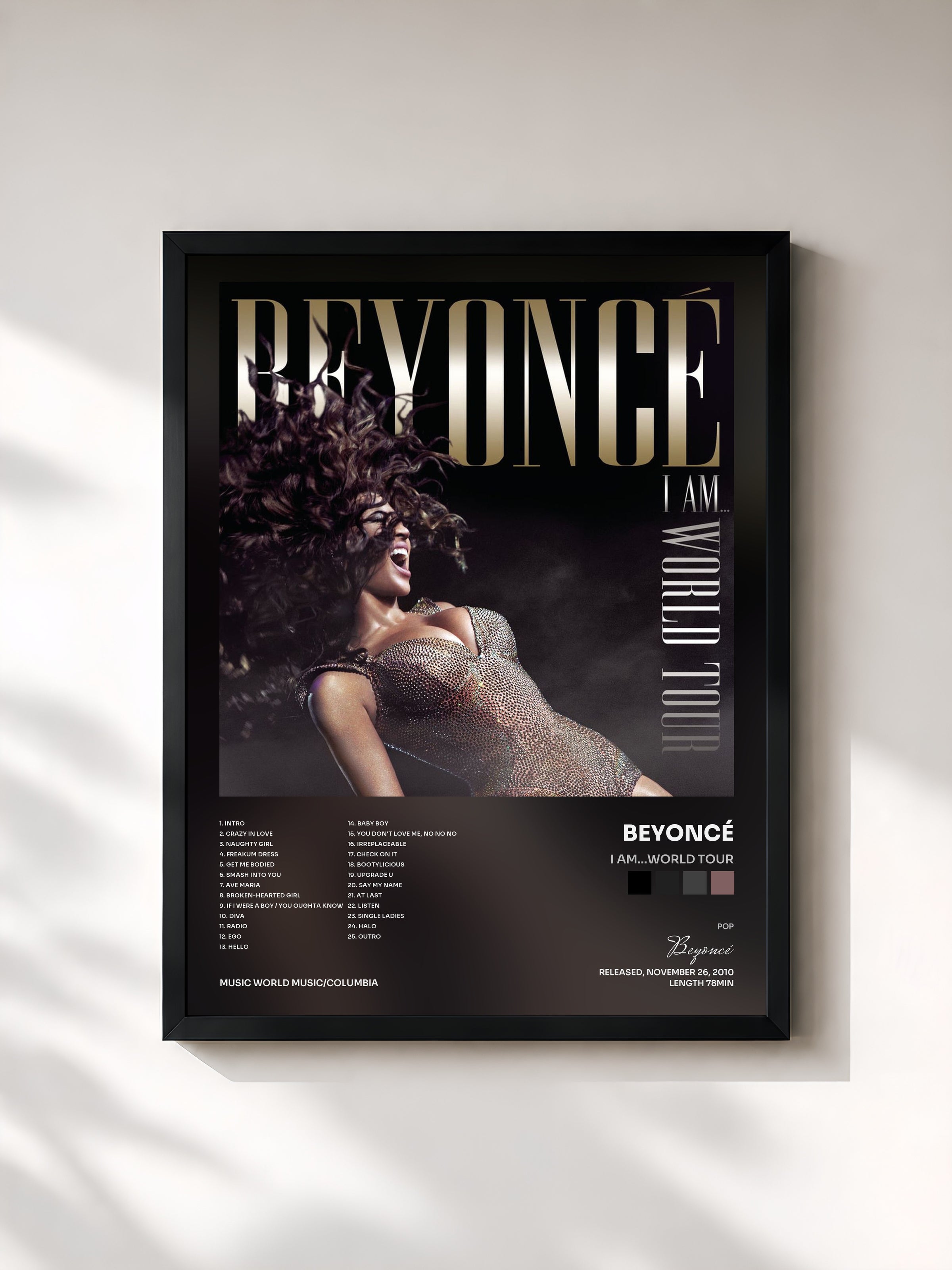 #noir Tableau de l'album I Am...World Tour de Beyoncé, cadre noir, imprimé et encadré en France