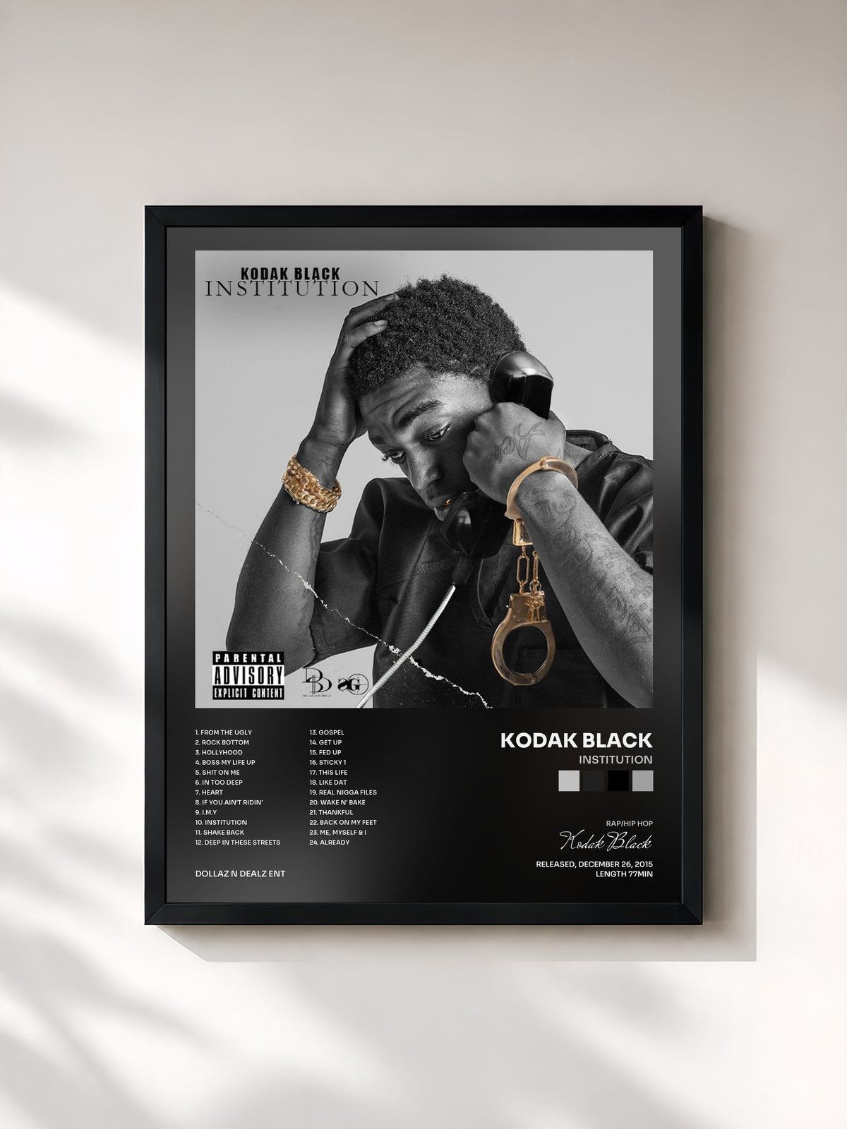 #noir Tableau de l'album Institution de Kodak Black, cadre noir, imprimé et encadré en France