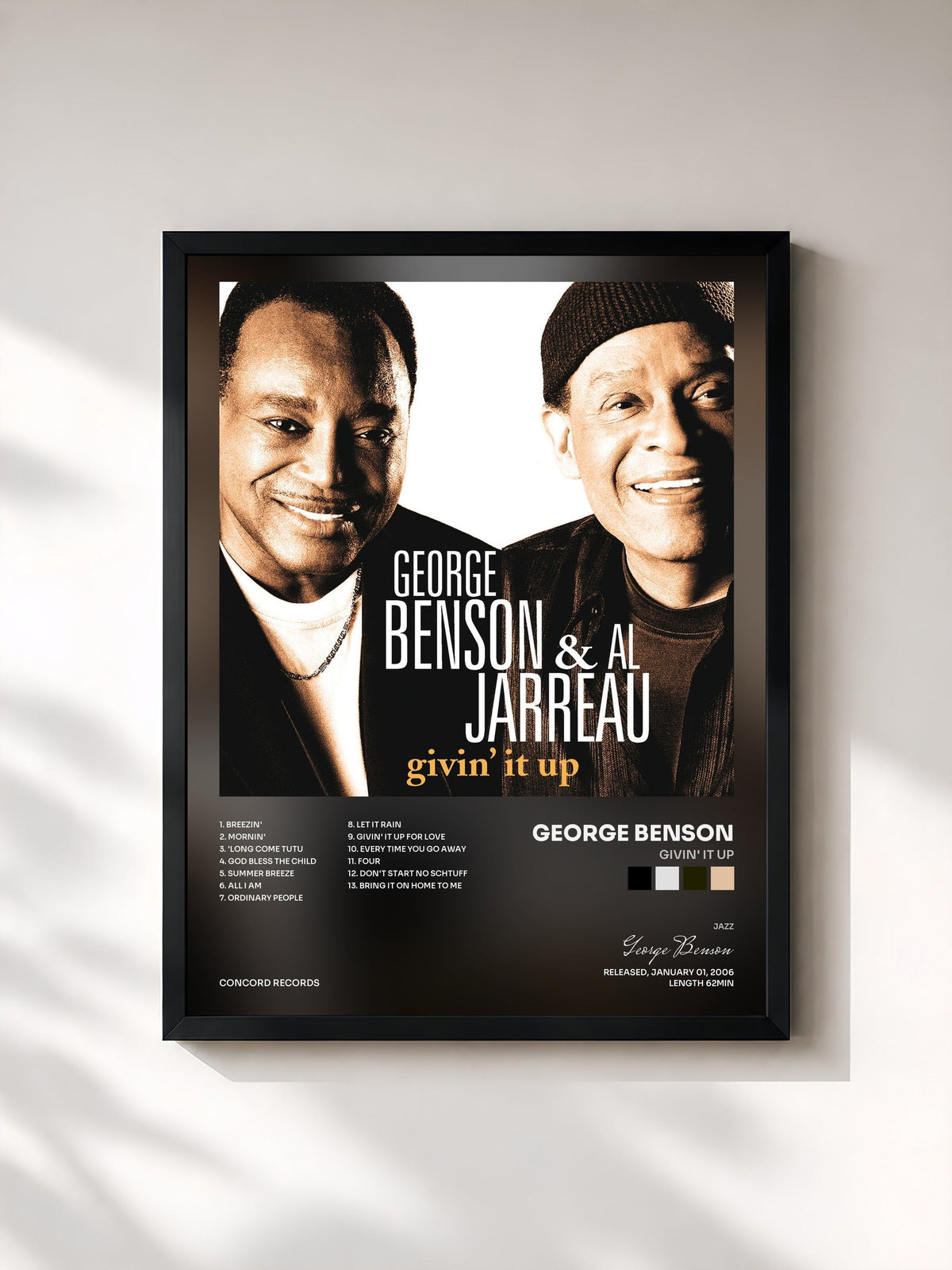 #noir Tableau de l'album Givin' It Up de George Benson, cadre noir, imprimé et encadré en France