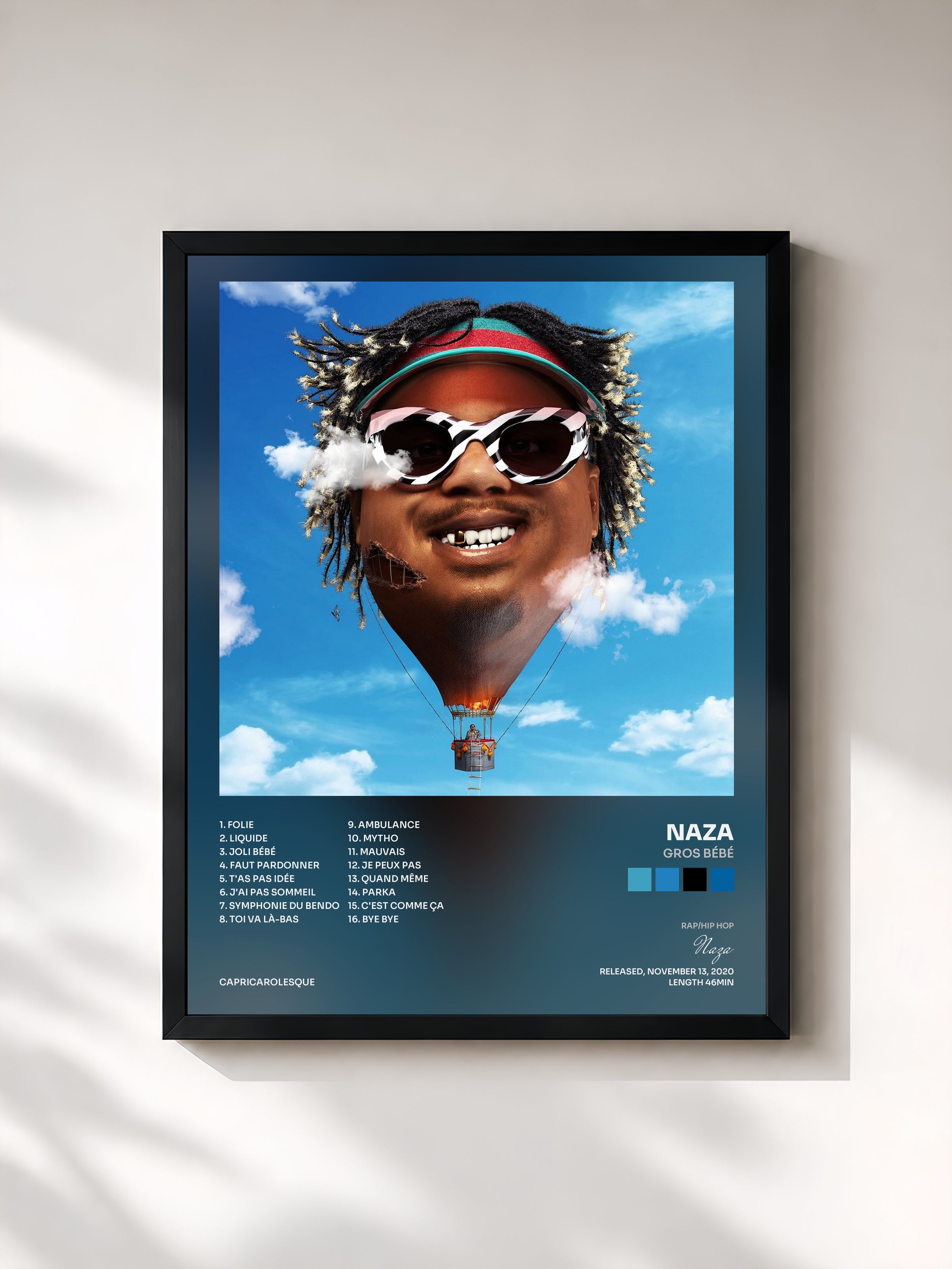 #noir Gros bébé by Naza as a framed art print, black frame, printed and framed in France