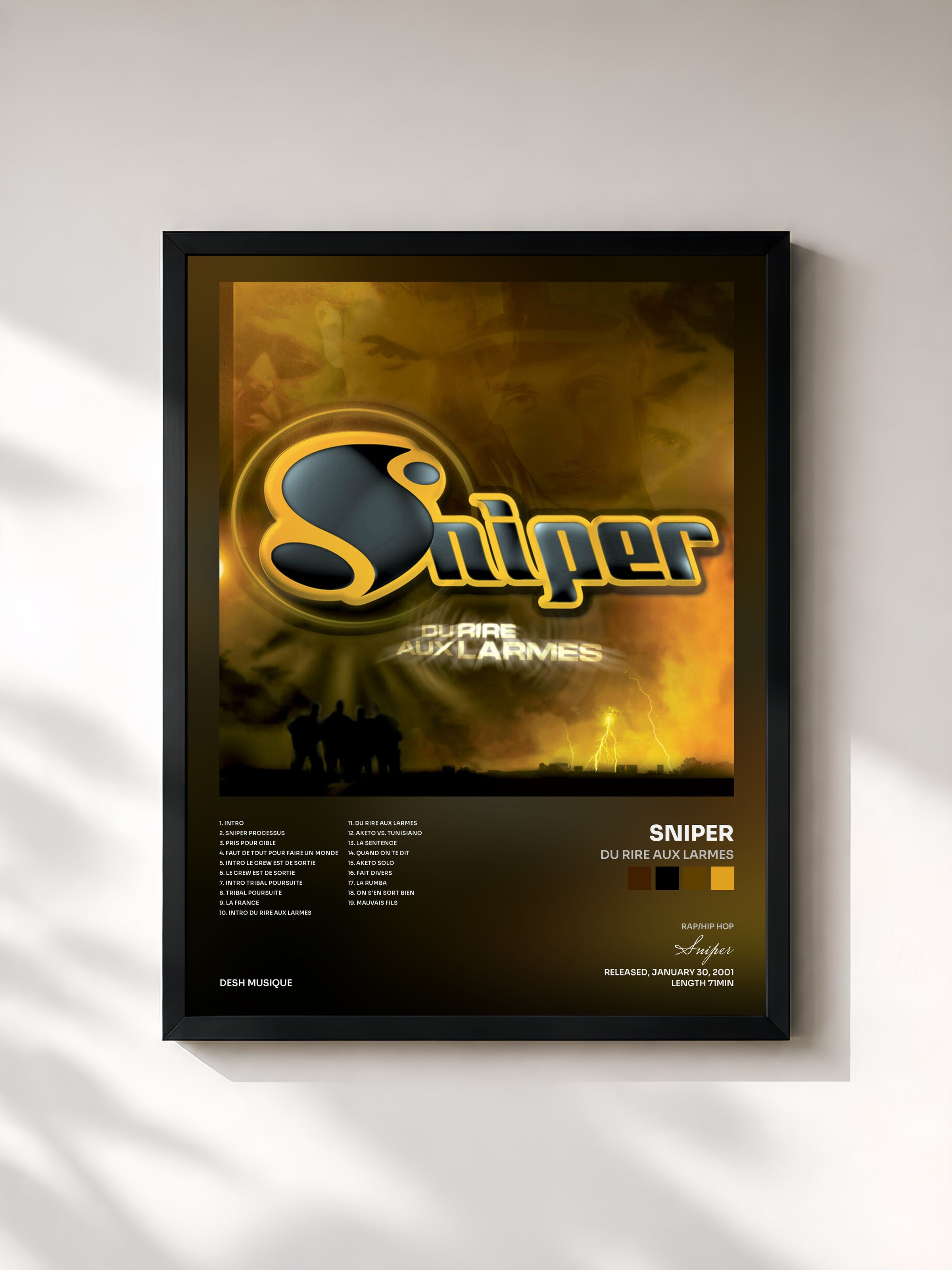 #noir Du rire aux larmes by Sniper as a framed art print, black frame, printed and framed in France