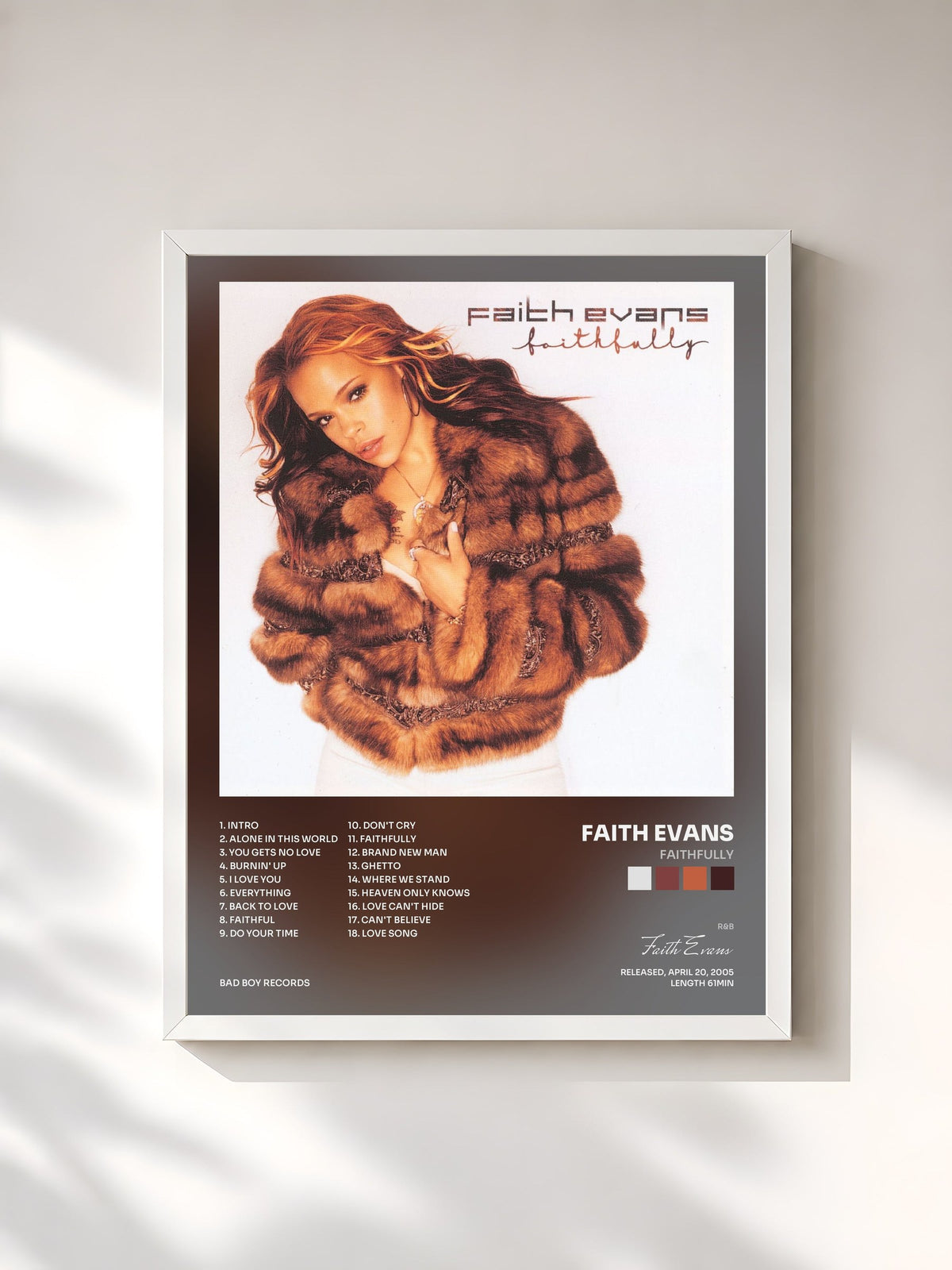 #blanc Tableau de l'album Faithfully de Faith Evans, cadre blanc, imprimé et encadré en France