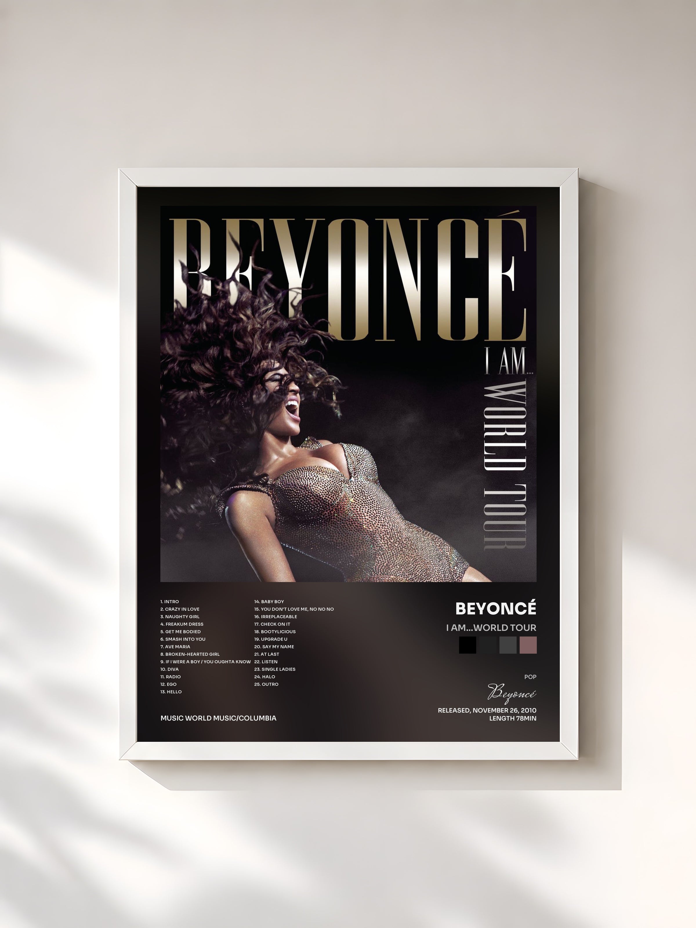 #blanc Tableau de l'album I Am...World Tour de Beyoncé, cadre blanc, imprimé et encadré en France