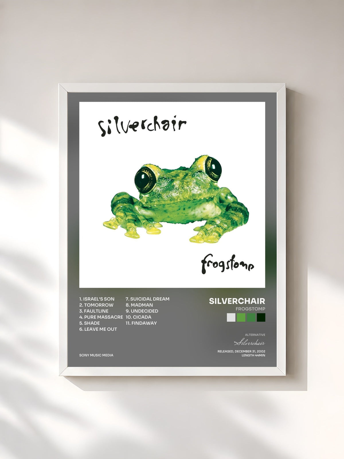 #blanc Frogstomp de Silverchair en lámina enmarcada, marco blanco, impresa y enmarcada en Francia