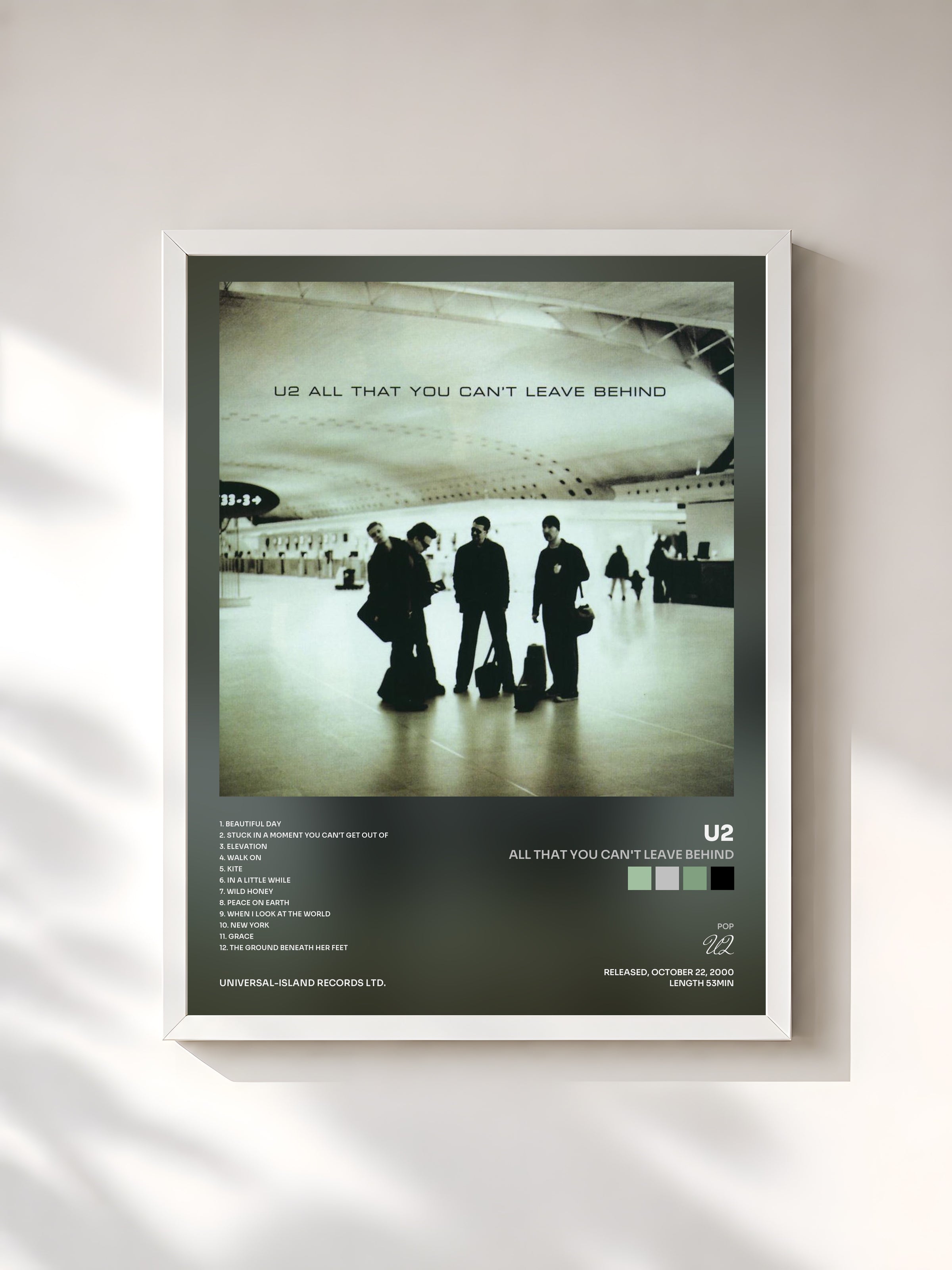 #blanc Tableau de l'album All That You Can't Leave Behind de U2, cadre blanc, imprimé et encadré en France