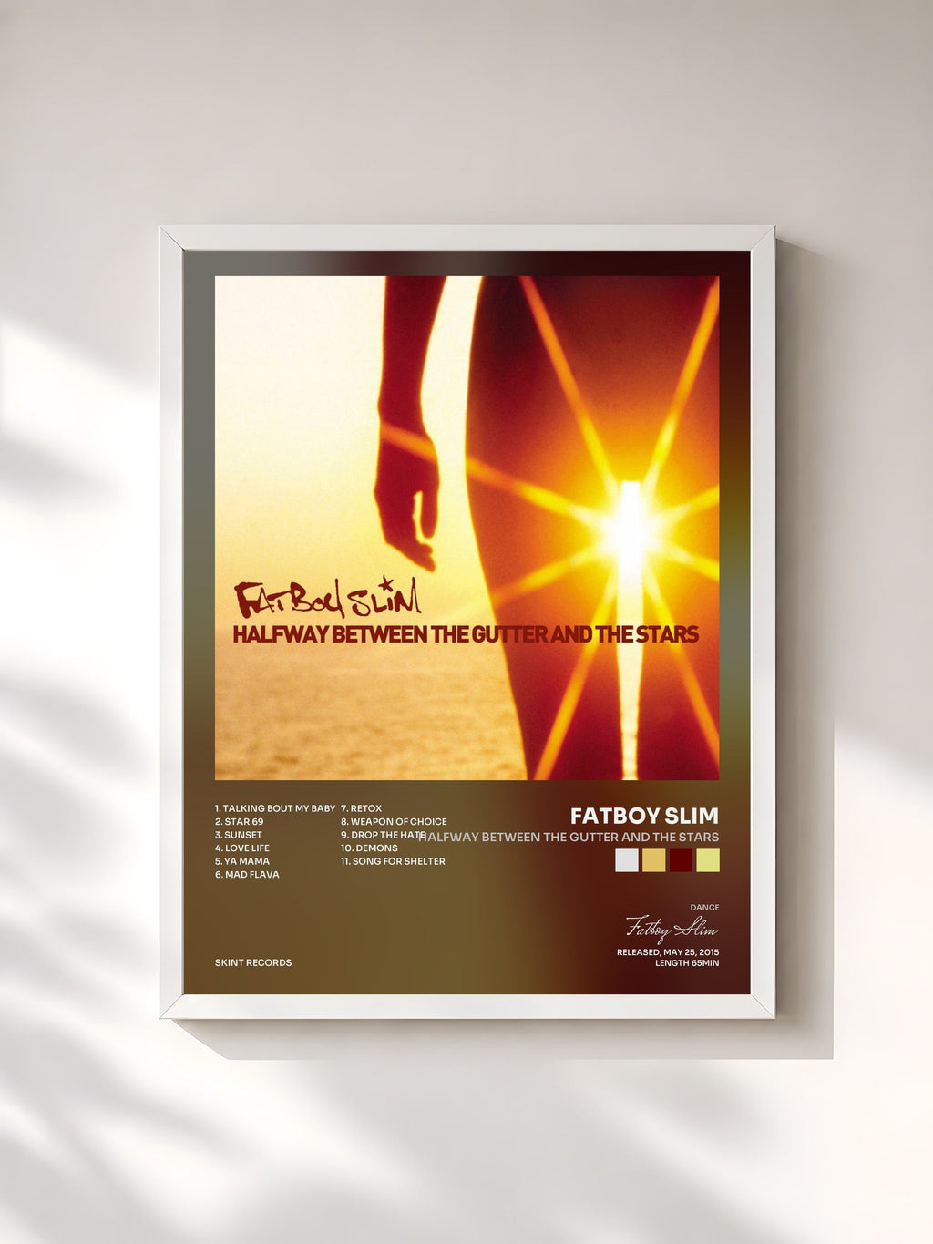 #blanc Tableau de l'album Halfway Between the Gutter and the Stars de Fatboy Slim, cadre blanc, imprimé et encadré en France