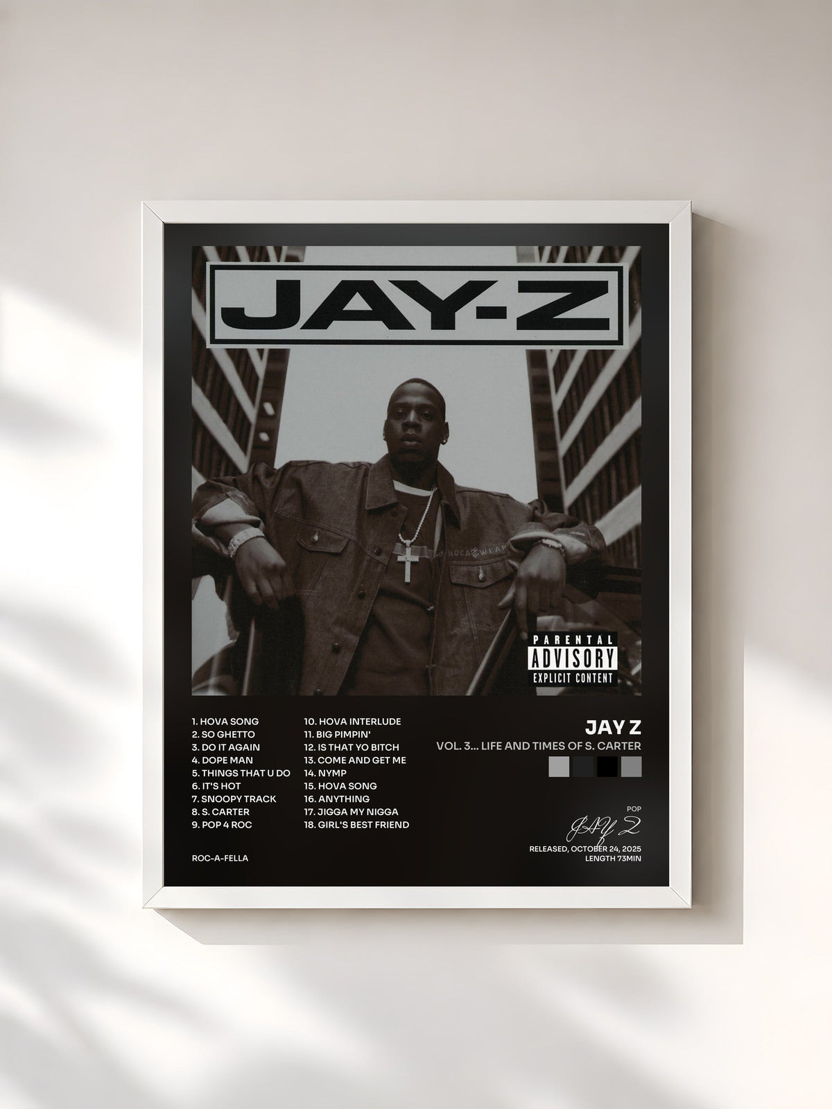 #blanc Tableau de l'album Vol. 3... Life And Times Of S. Carter de JAY Z, cadre blanc, imprimé et encadré en France