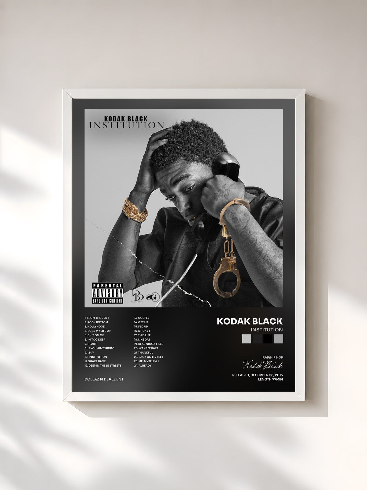 #blanc Tableau de l'album Institution de Kodak Black, cadre blanc, imprimé et encadré en France