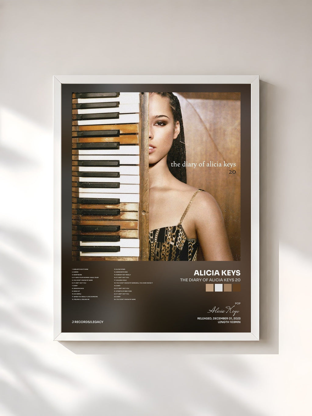 #blanc Tableau de l'album The Diary Of Alicia Keys 20 de Alicia Keys, cadre blanc, imprimé et encadré en France