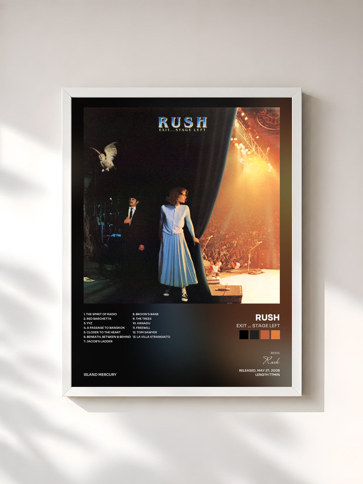#blanc Tableau de l'album Exit ... Stage Left de Rush, cadre blanc, imprimé et encadré en France